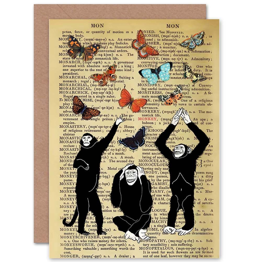 Birthday Upcycle Dictionay Monkeys Butterflies Greetings Card