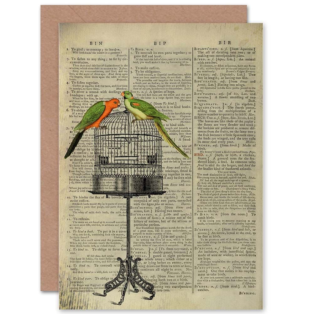 Birthday Upcycle Parrots Bird Cage Greetings Card