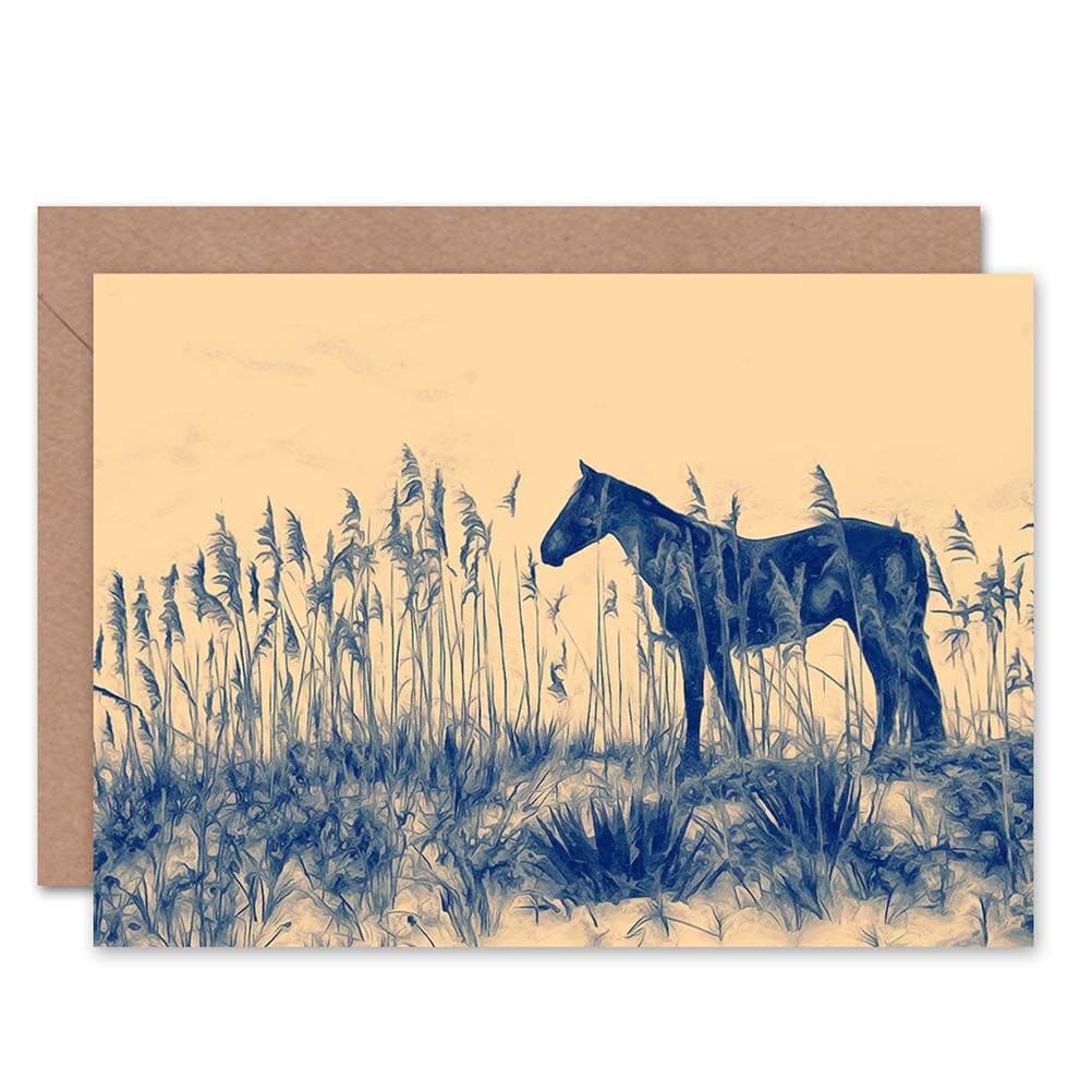 Painting Landscape Animal Evry Horse Field Grass Greeting Card