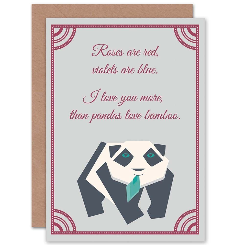 Romance Valentine Panda Poem Bamboo Greetings Card