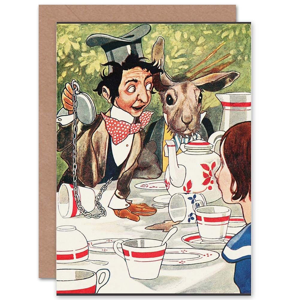 Painting Book Alice Wonderland Carroll Mad Hatter Greetings Card