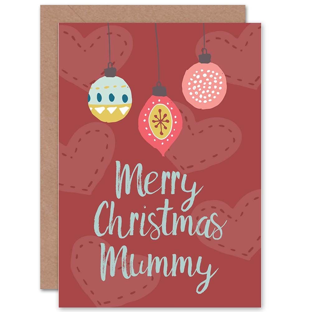 Merry Christmas Mummy Mother Red Xmas Baubles Greetings Card
