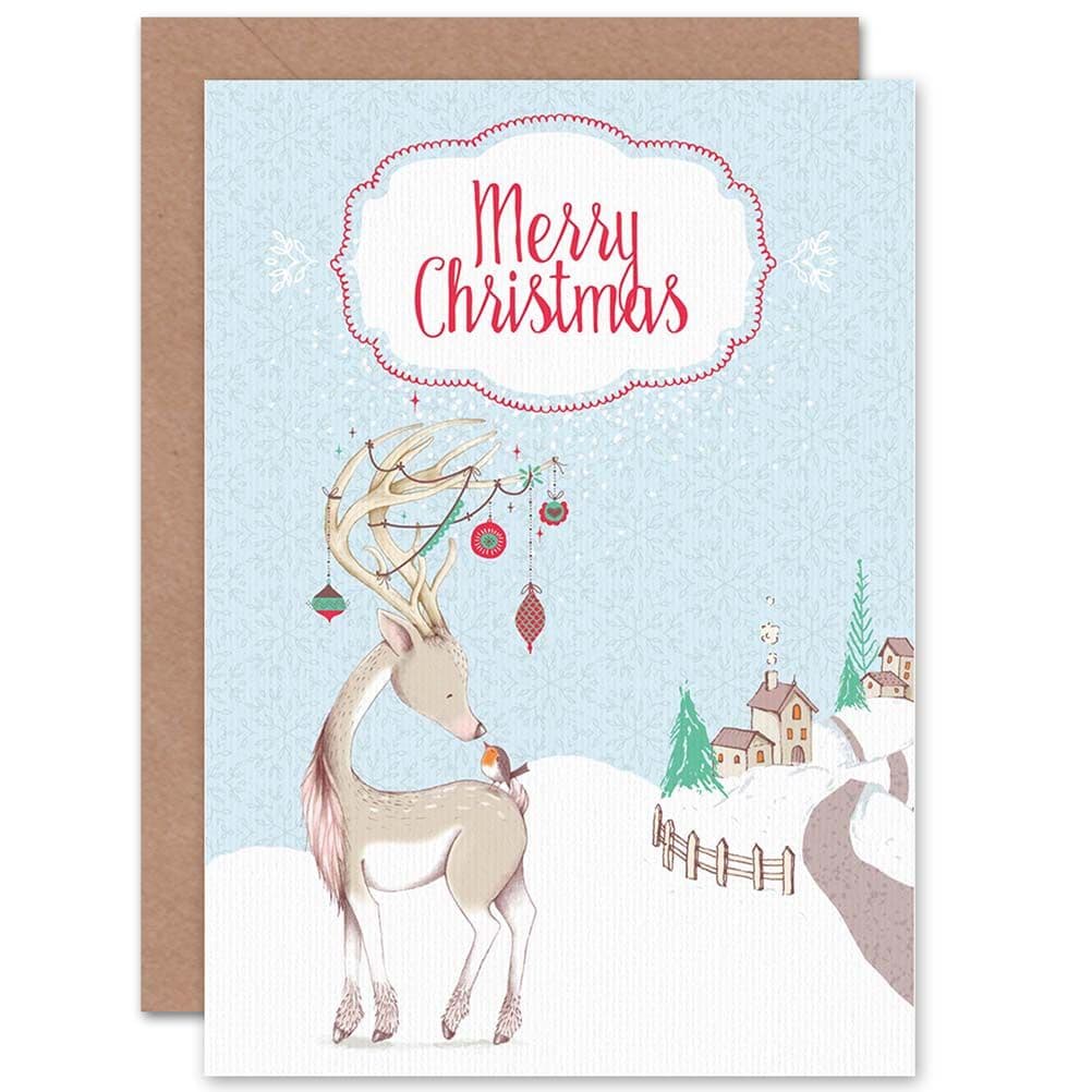 Reindeer Robin Snow Scene Christmas Greetings Card