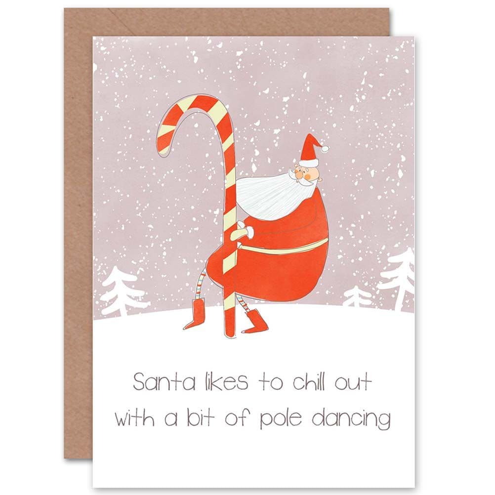 Christmas Xmas Santa Pole Dancing Fun Greetings Card