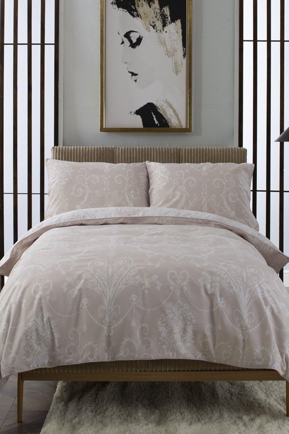 Vintage Damask Cotton Duvet Cover Set Blush Pink