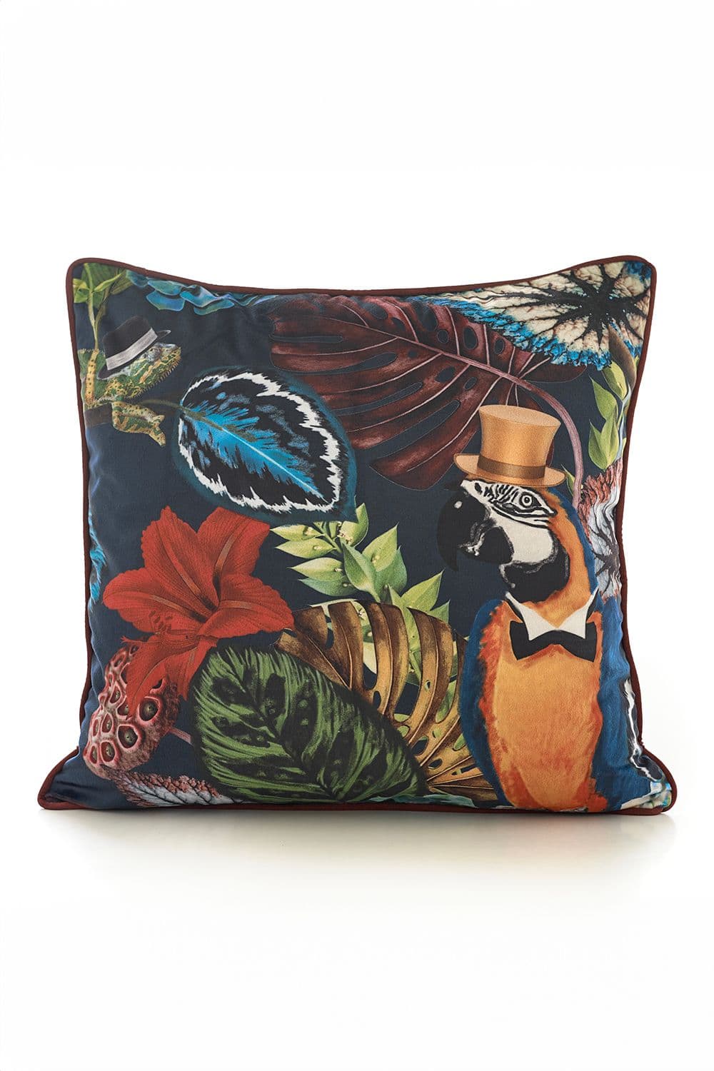 Parrot 50x50cm Soft Velvet Pipe Trimmed Filled Cushion