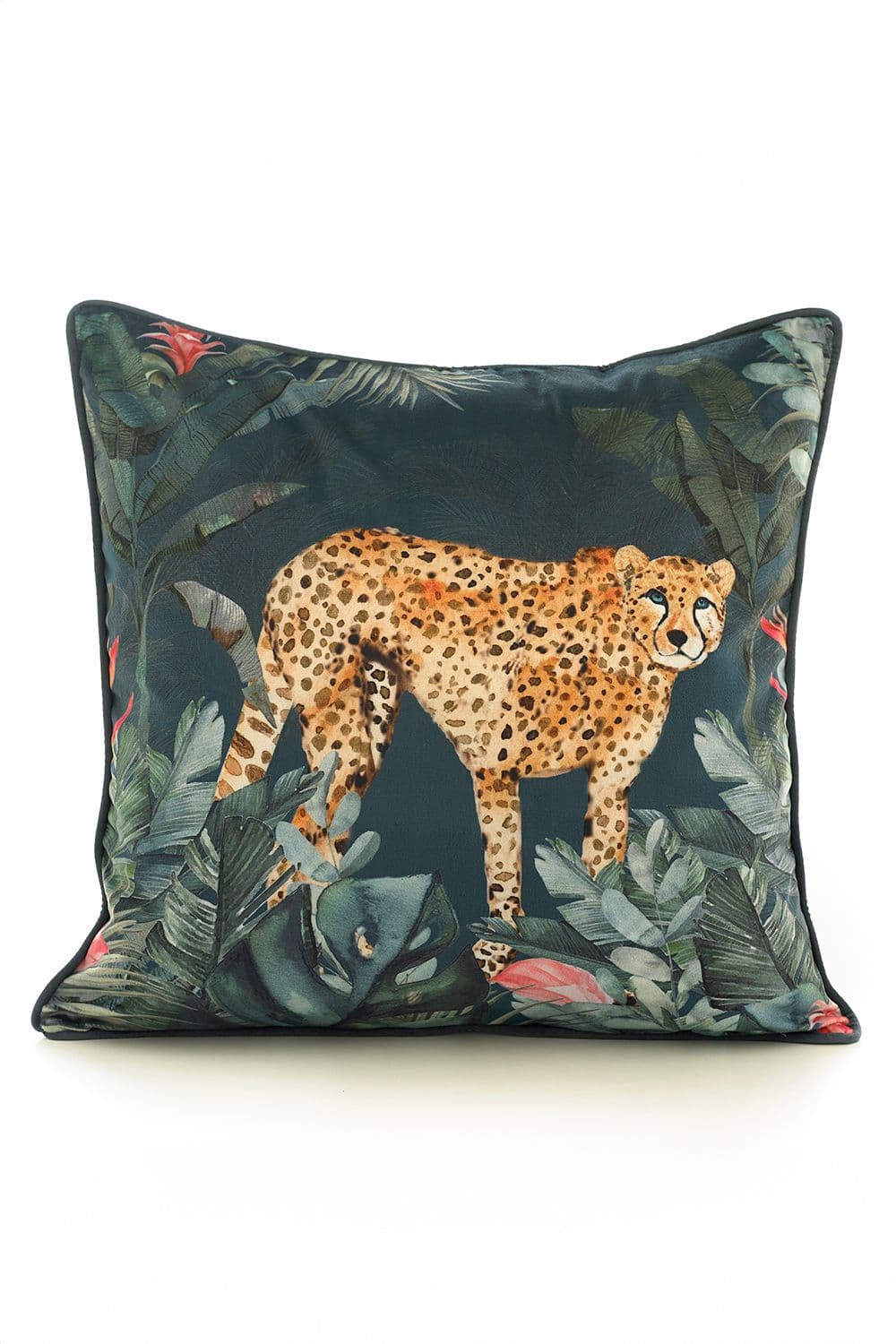 Cheetah 50x50cm Soft Velvet Pipe Trimmed Filled Cushion