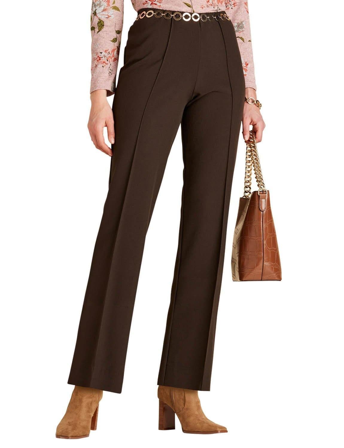 Chums Women's Elasticated Waist Comfort Trouser with Pintuck Stitch in Chocolate | Size: 12XS