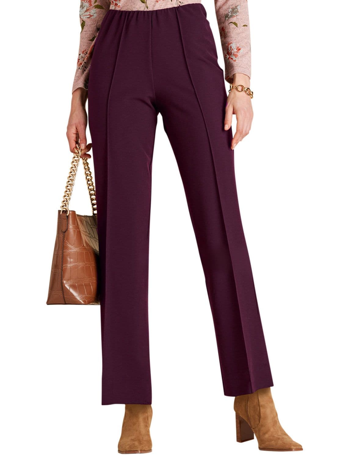 Chums Women's Elasticated Waist Comfort Trouser with Pintuck Stitch in Dark Red | Size: 18XS