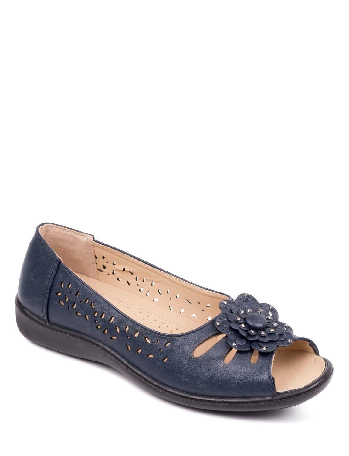 Chums Women's Flower Slip On Open Toe Sandal in Navy | Size: 8
