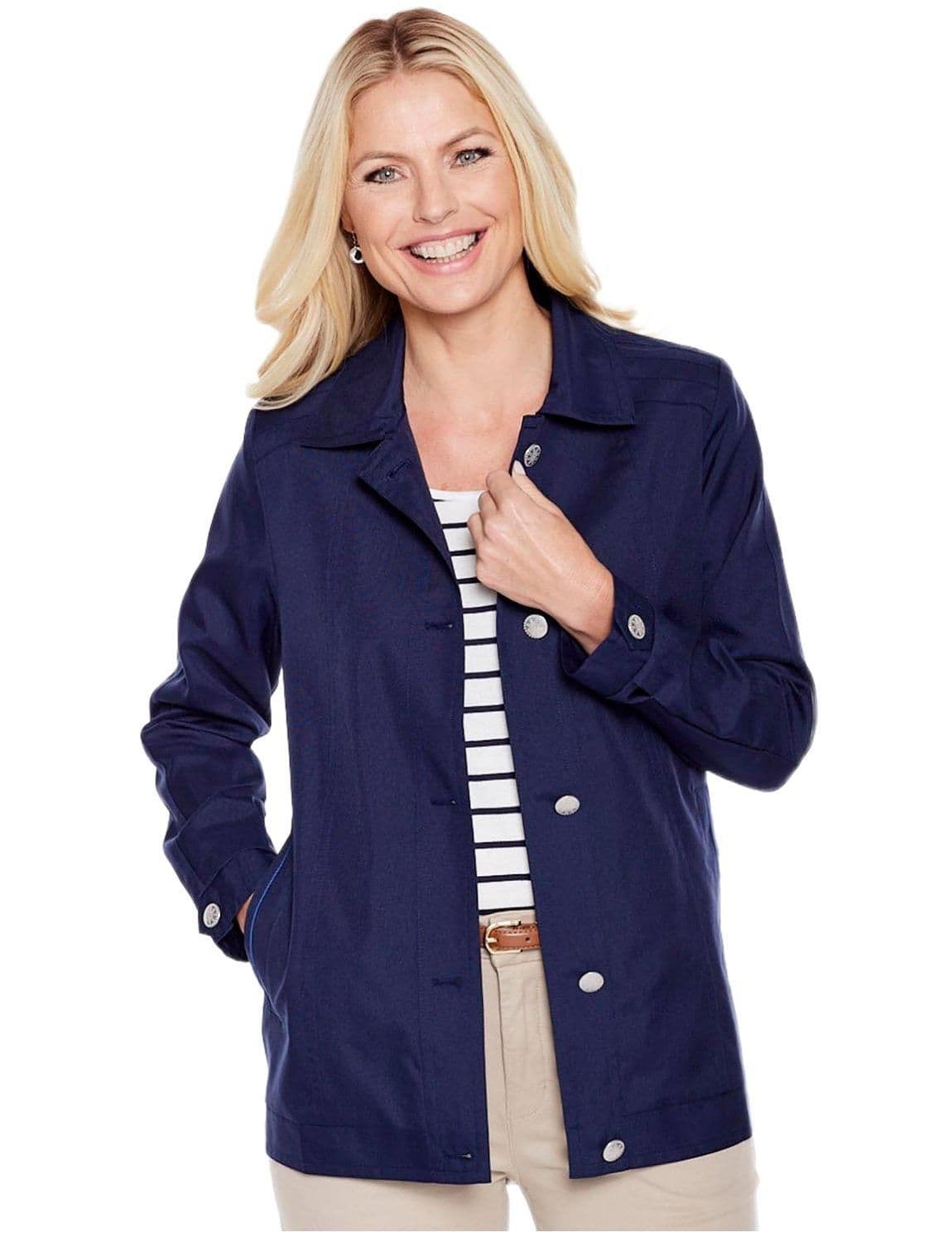 Chums Women's Blouson Style Lightweight Jacket Coat With Piping in Navy | Size: 18