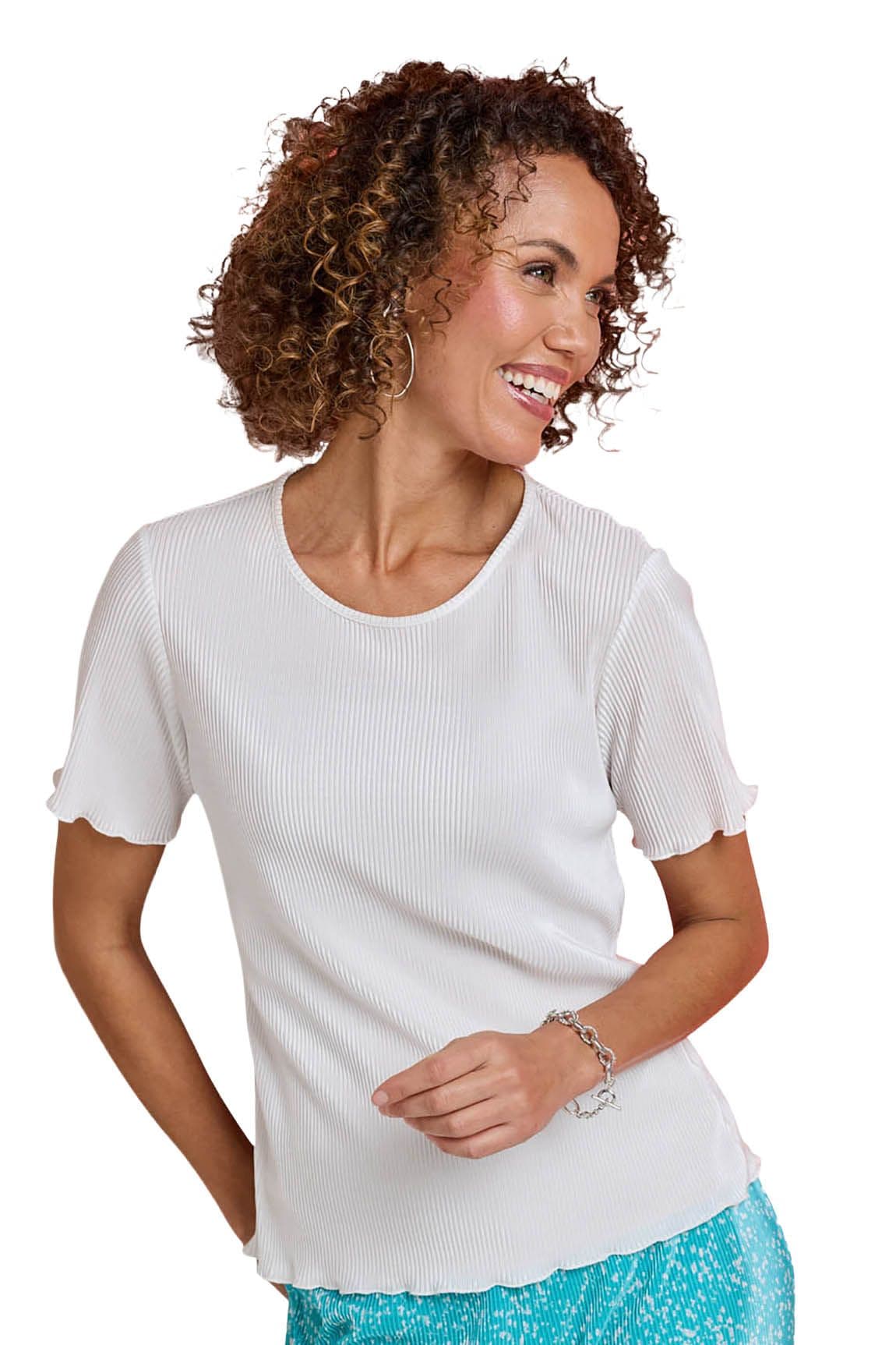 Chums Women's Plisse Top Plain in Ivory | Size: 14