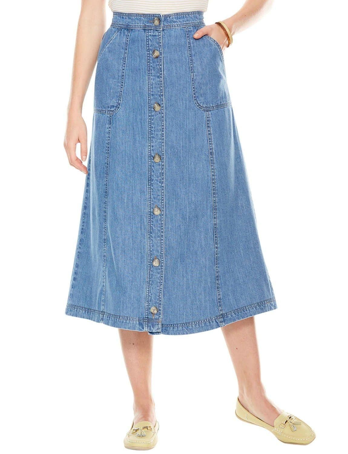 Chums Women's Denim Button Through Cotton Long Skirt in Light Blue | Size: 20S