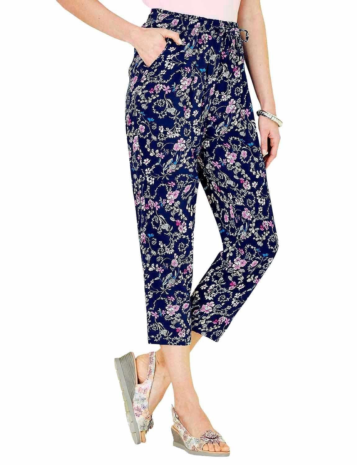 Chums Women's Viscose Crop Print Trouser in Mid Blue | Size: 12XS