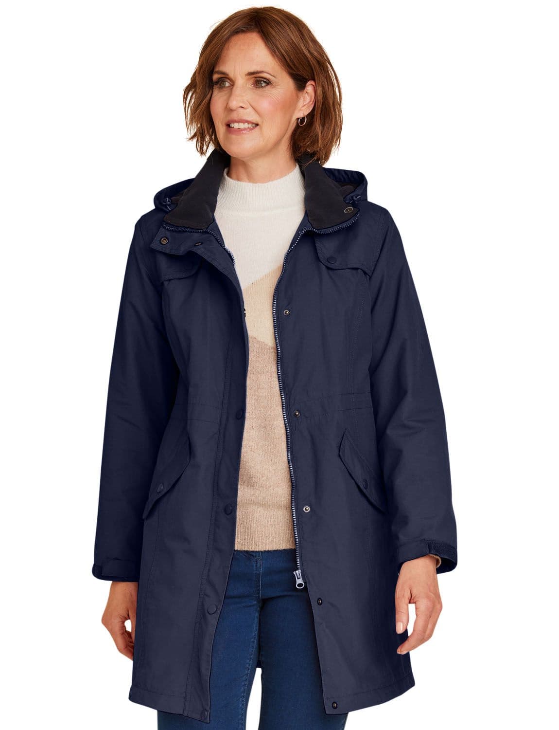 Chums Women's Fleece Lined Waterproof Fabric Jacket 36 Inches in Navy | Size: 12