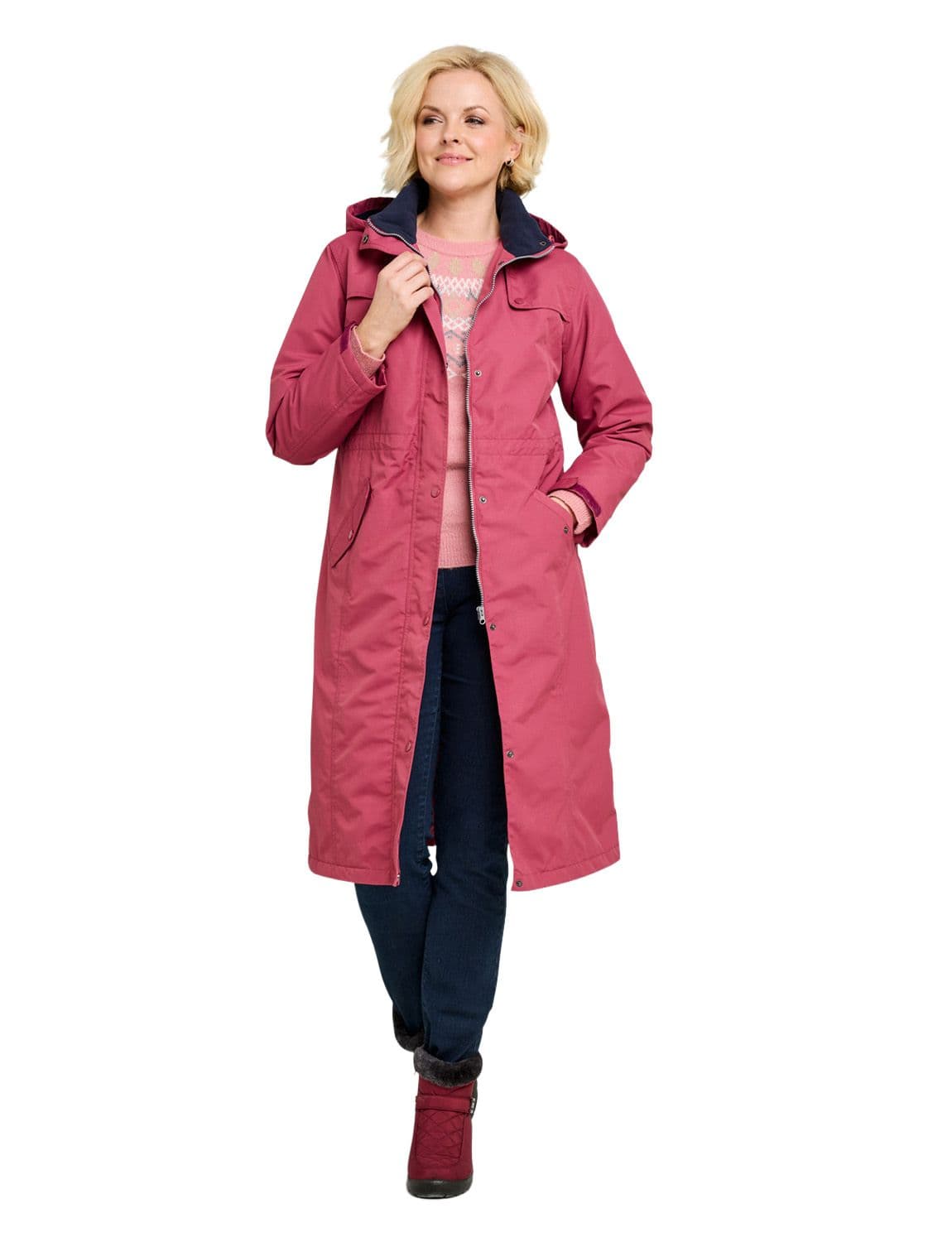 Chums Women's Fleece Lined Waterproof Fabric Jacket 44 Inches in Rose | Size: 24