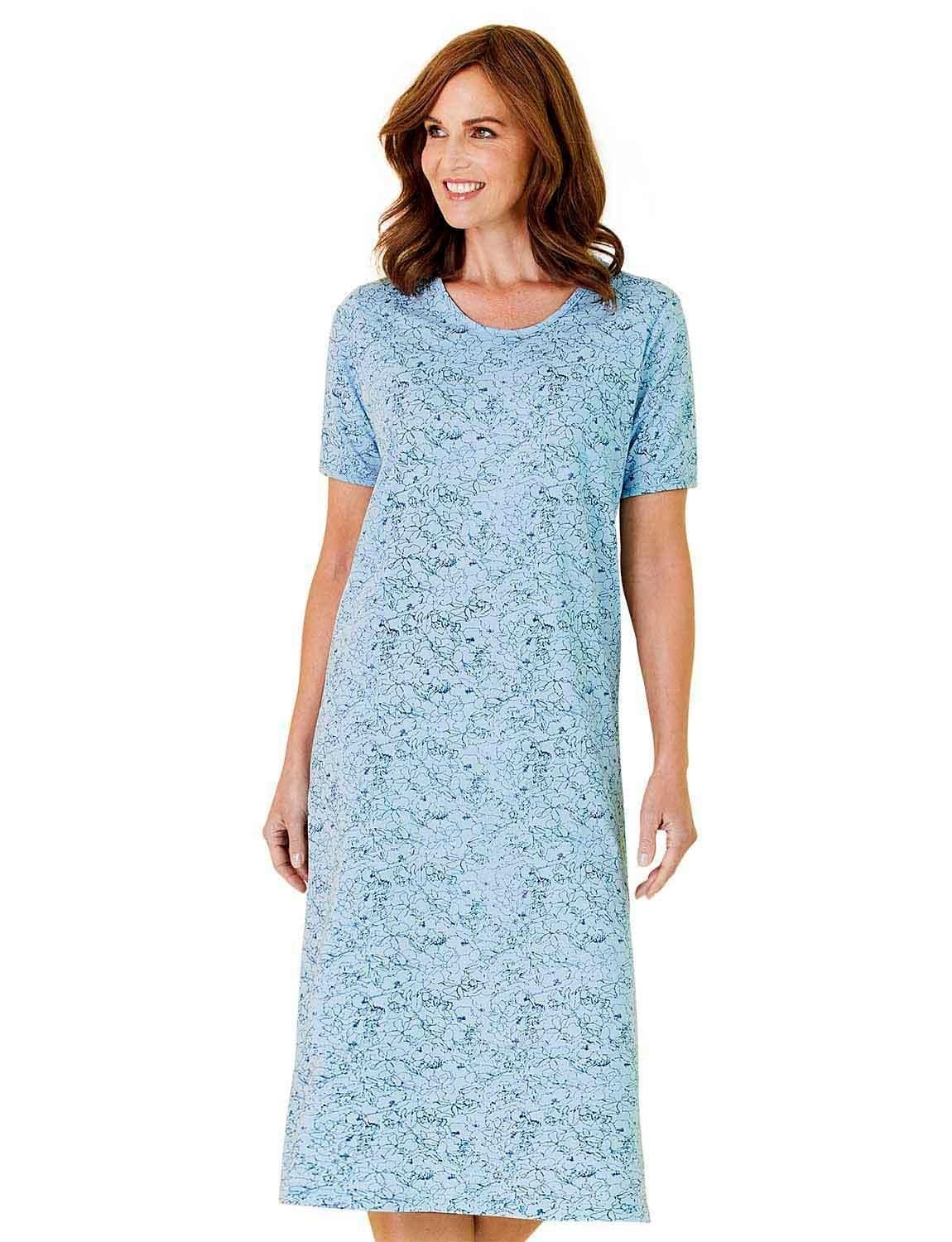 Chums Women's Pack Of 3 Short Sleeve Print Nightdresses in Blue | Size: 20-22