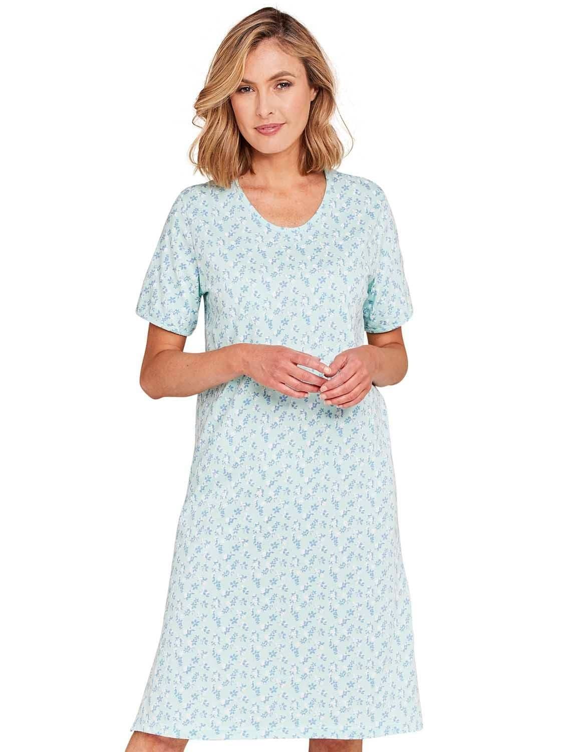 Chums Women's Pack Of 3 Short Sleeve Print Nightdresses in Aqua | Size: 12-14