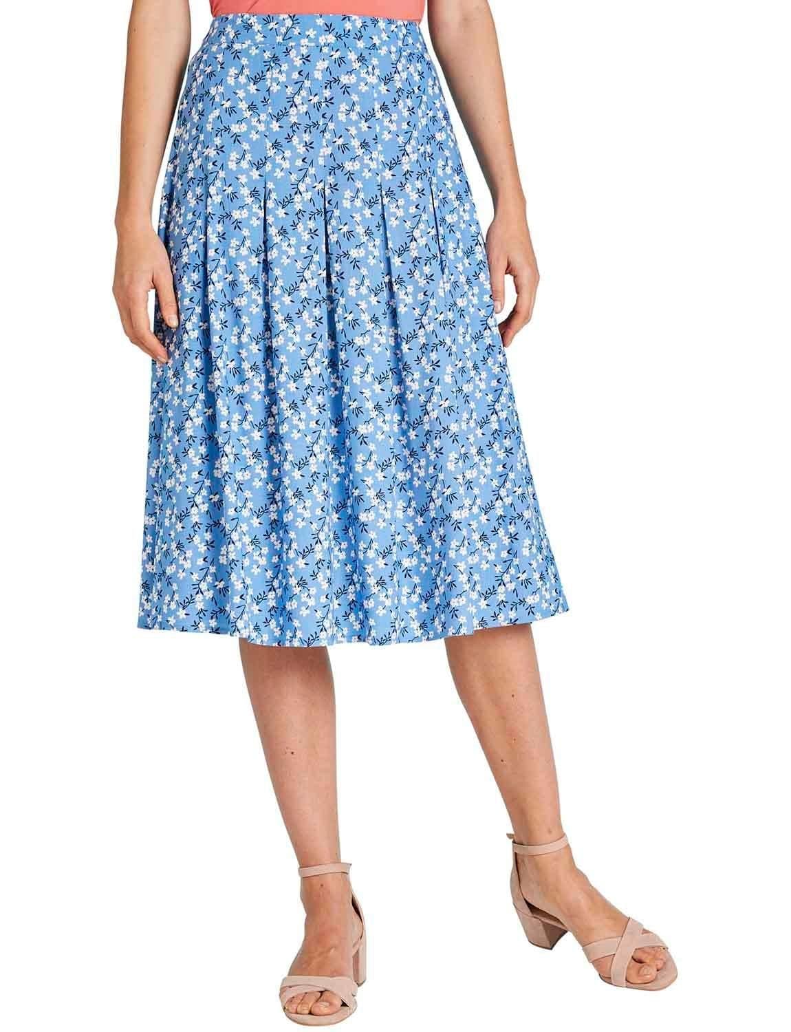 Chums Women's Viscose Print Pleat Front Skirt in Blue | Size: 20S