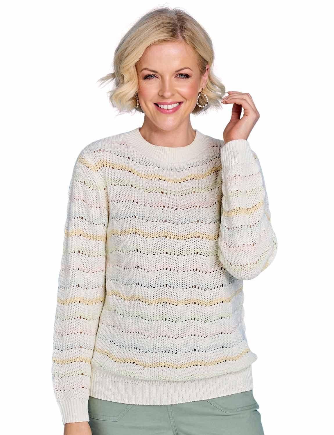 Soft Ripple Stitch Cotton-Like Acrylic Jumper Long Sleeve Sweater