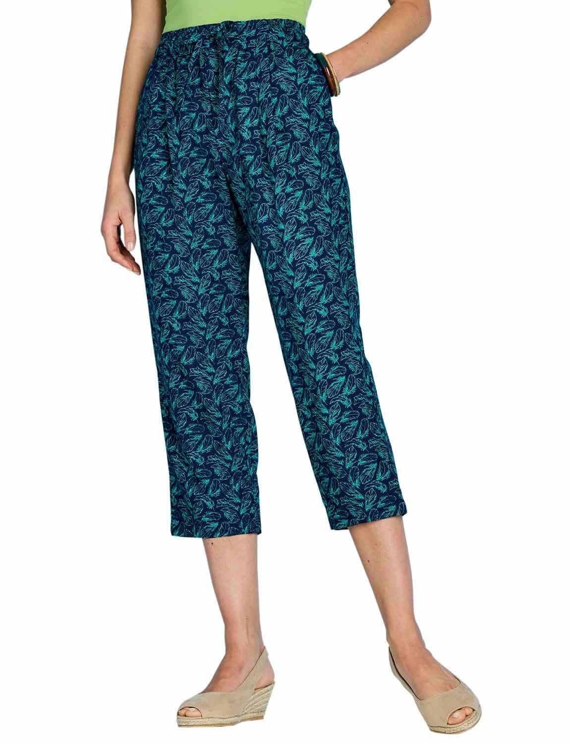 Chums Women's Viscose Crop Print Trouser in Navy | Size: 14XS