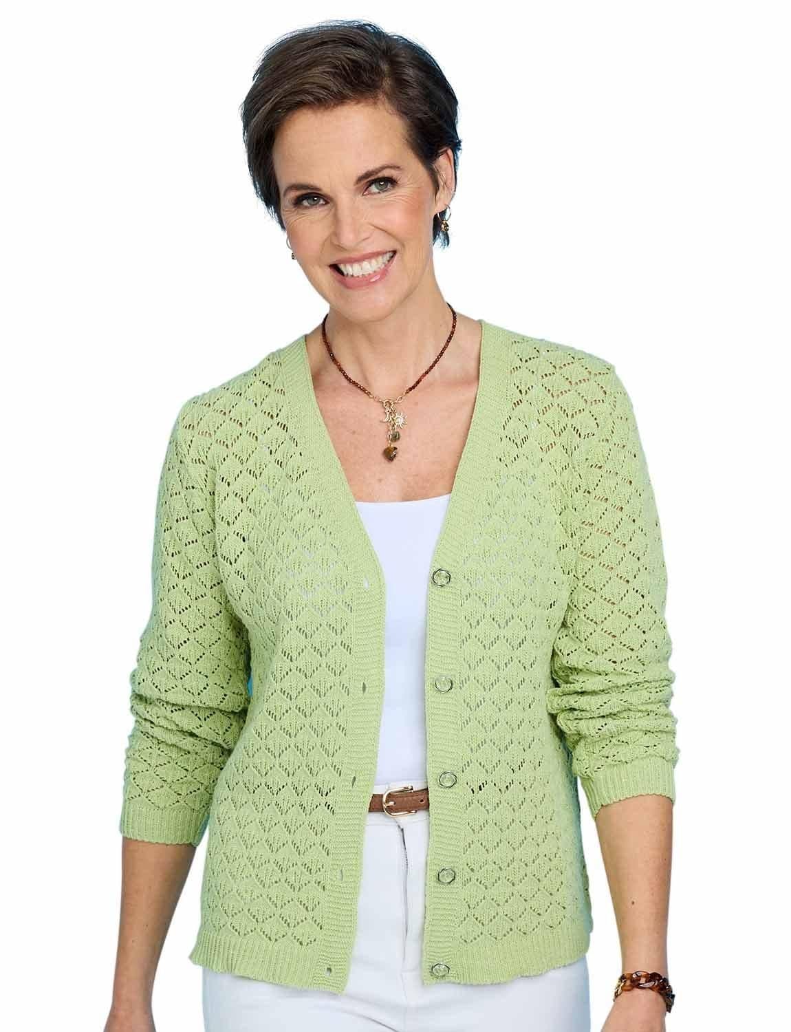 Chums Women's Cardigan Pointelle Knit in Green | Size: 18-20