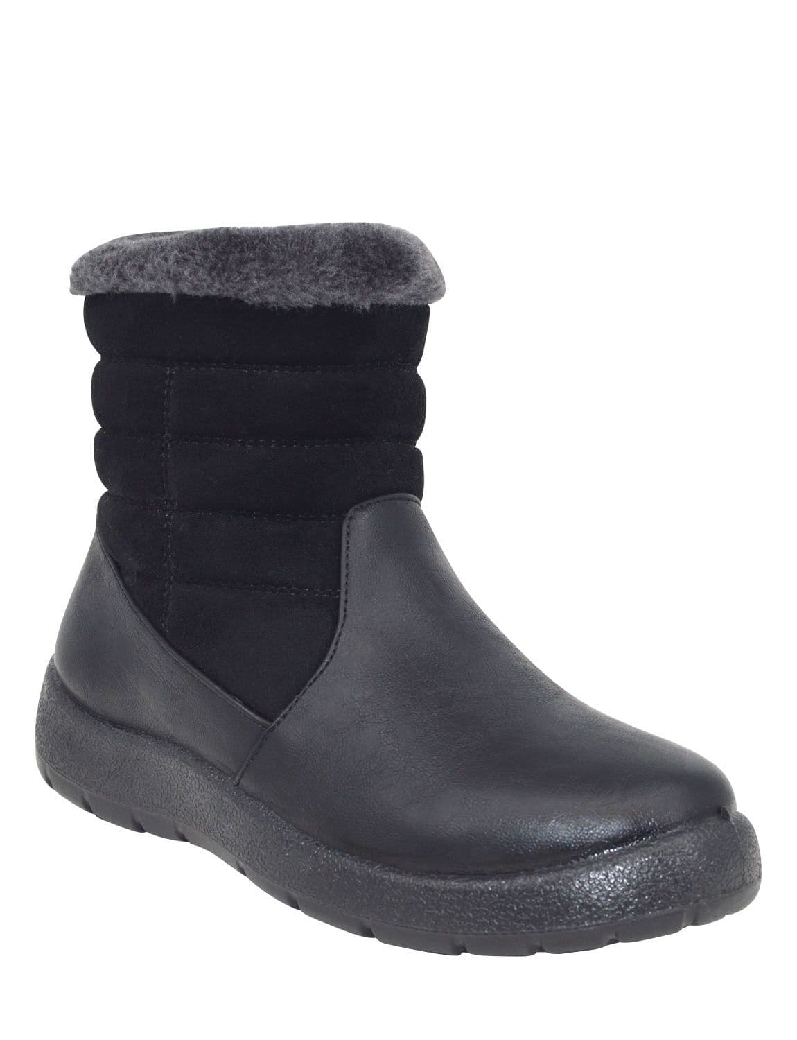 Chums Women's Wide EE Fit PU Thermal Lined Side Zip Mock Suede Boot in Black | Size: 6