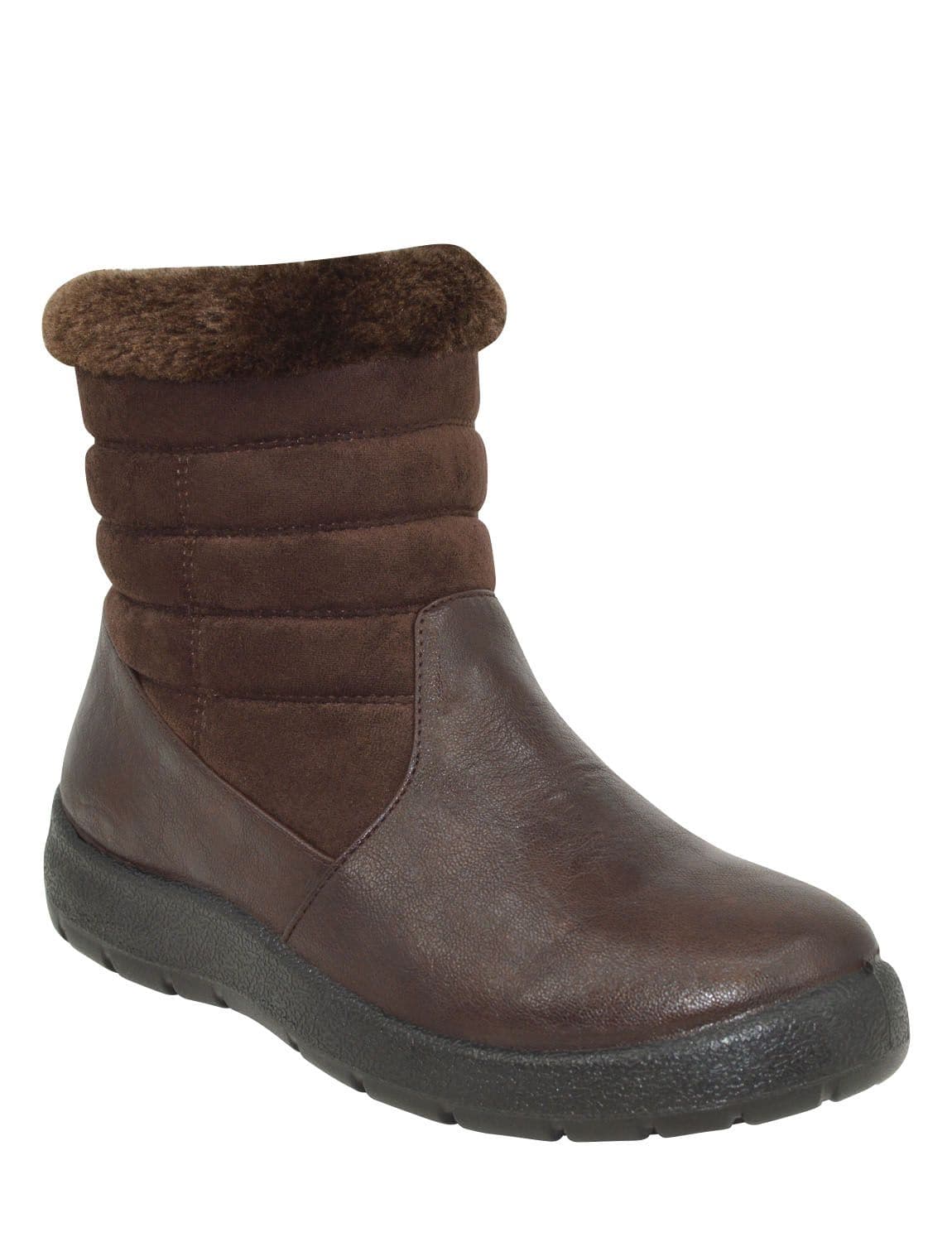 Chums Women's Wide EE Fit PU Thermal Lined Side Zip Mock Suede Boot in Brown | Size: 8