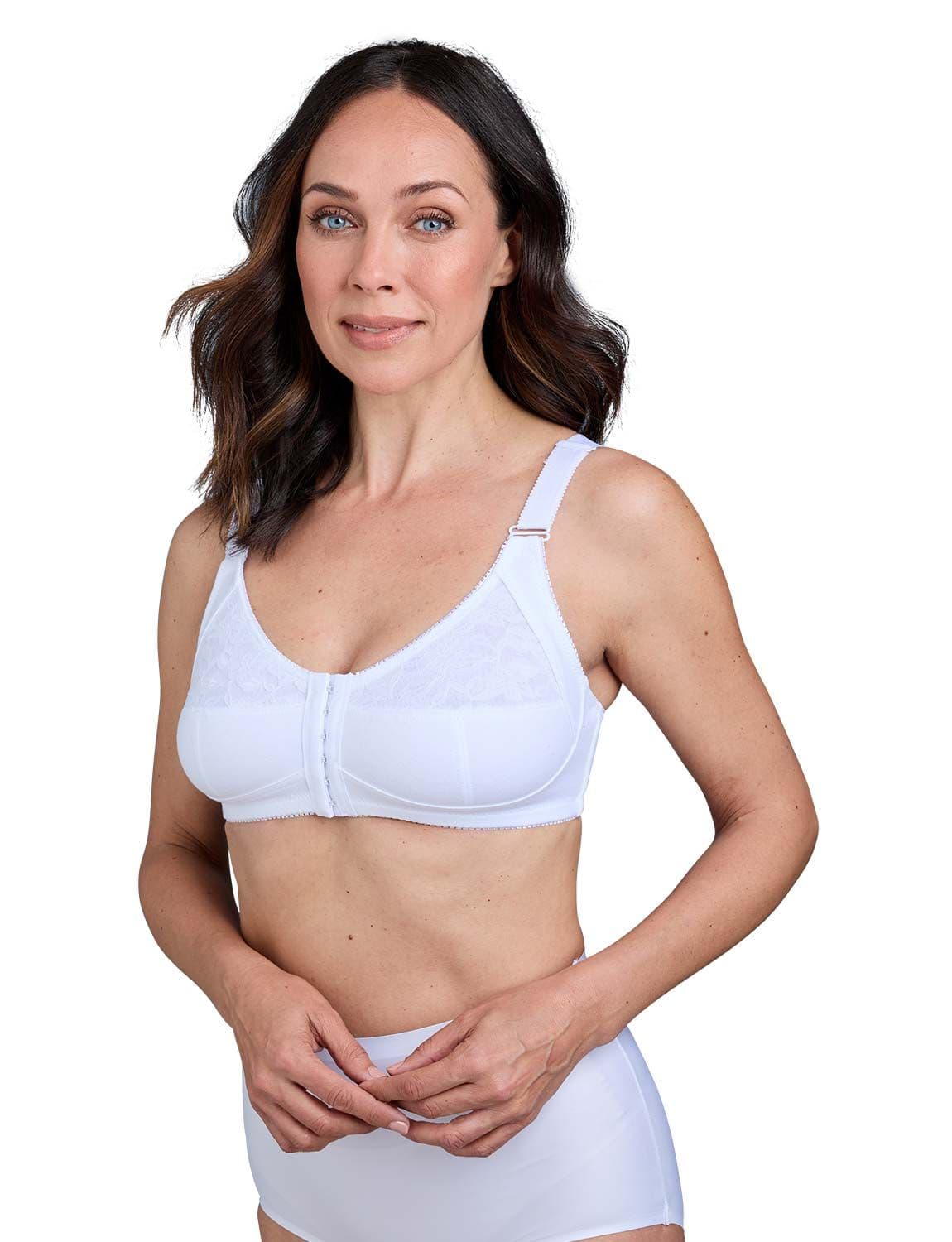 Chums Women's Cotton Rich Wide Strap Front Fastening Bra Wireless Full Coverage in White | Size: 42DD