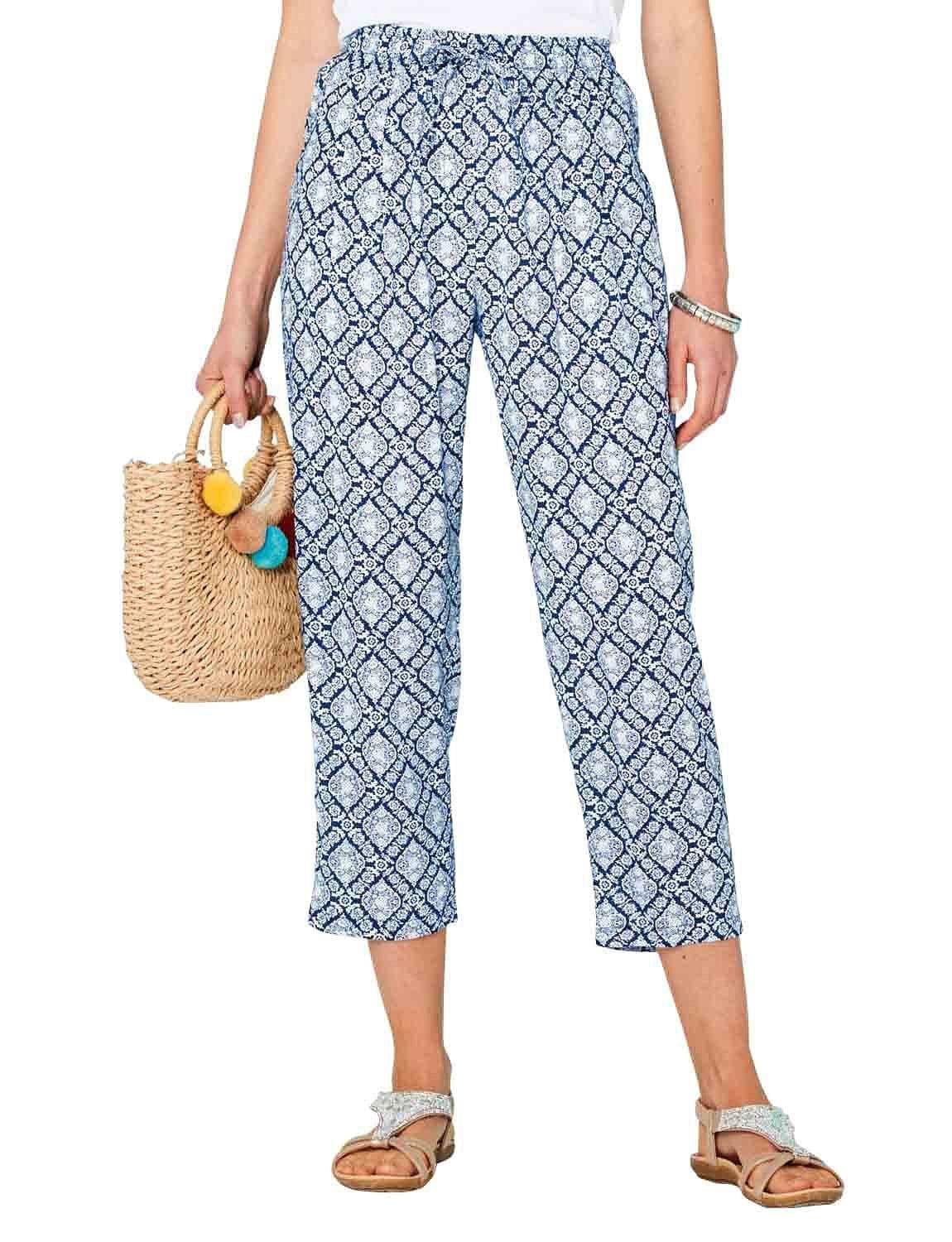 Chums Women's Viscose Crop Print Trouser in Blue | Size: 20XS
