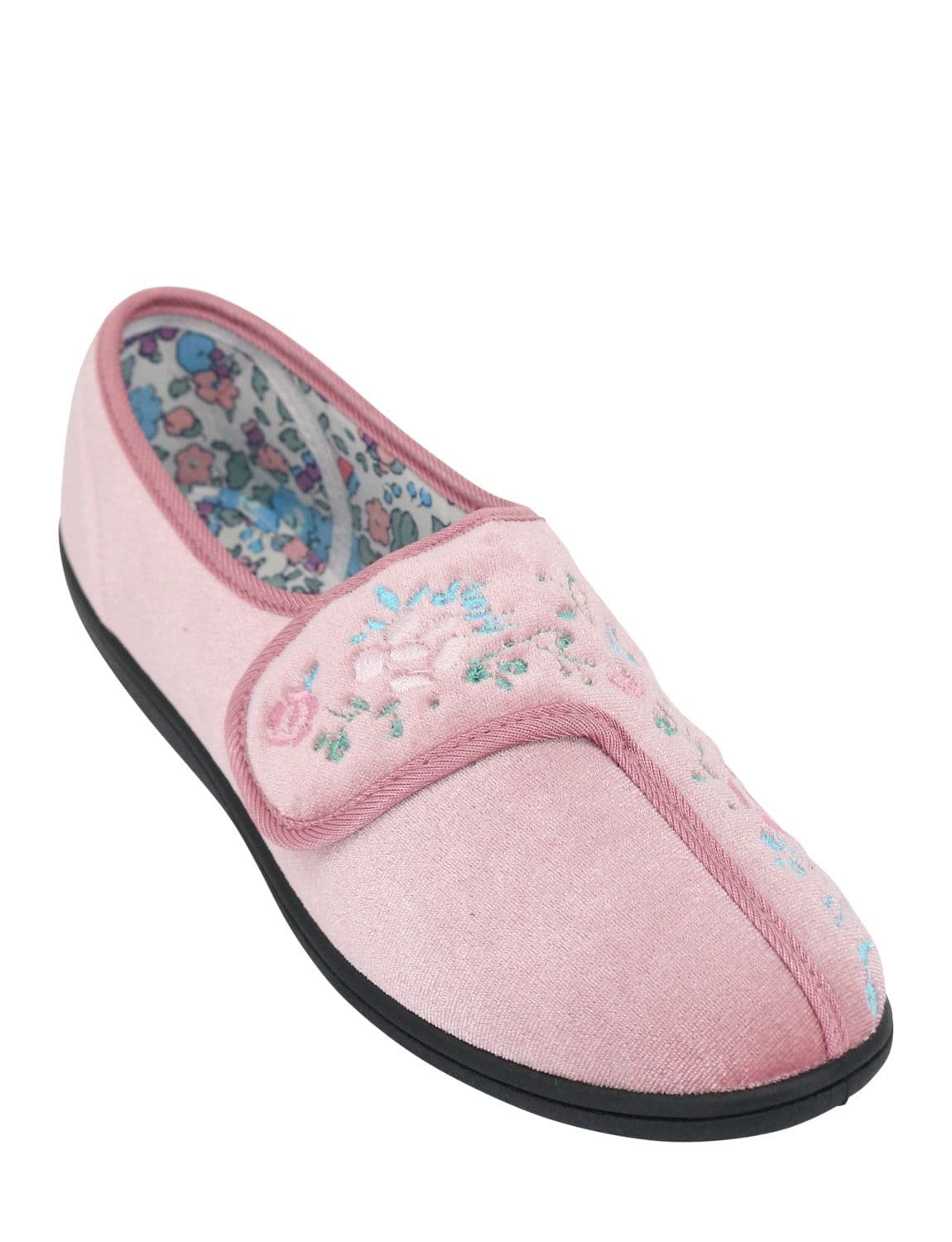 Chums Women's Dr Keller Wide E Fit Embroidered Touch Fasten Slipper - Soft & Cosy in Pink | Size: 3