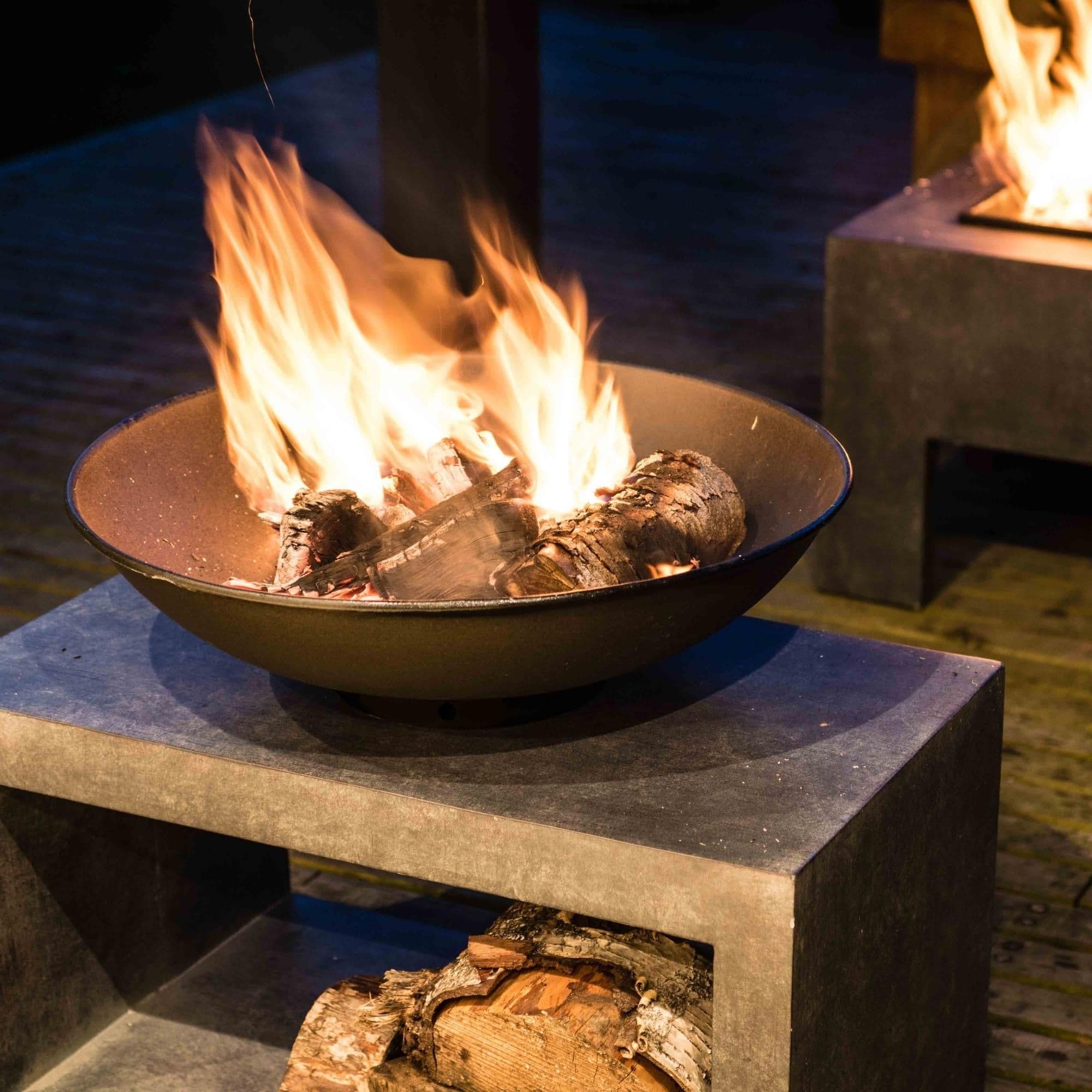 Fire Pit & Rectangle Console Cement Finish H52Cm W64Cm