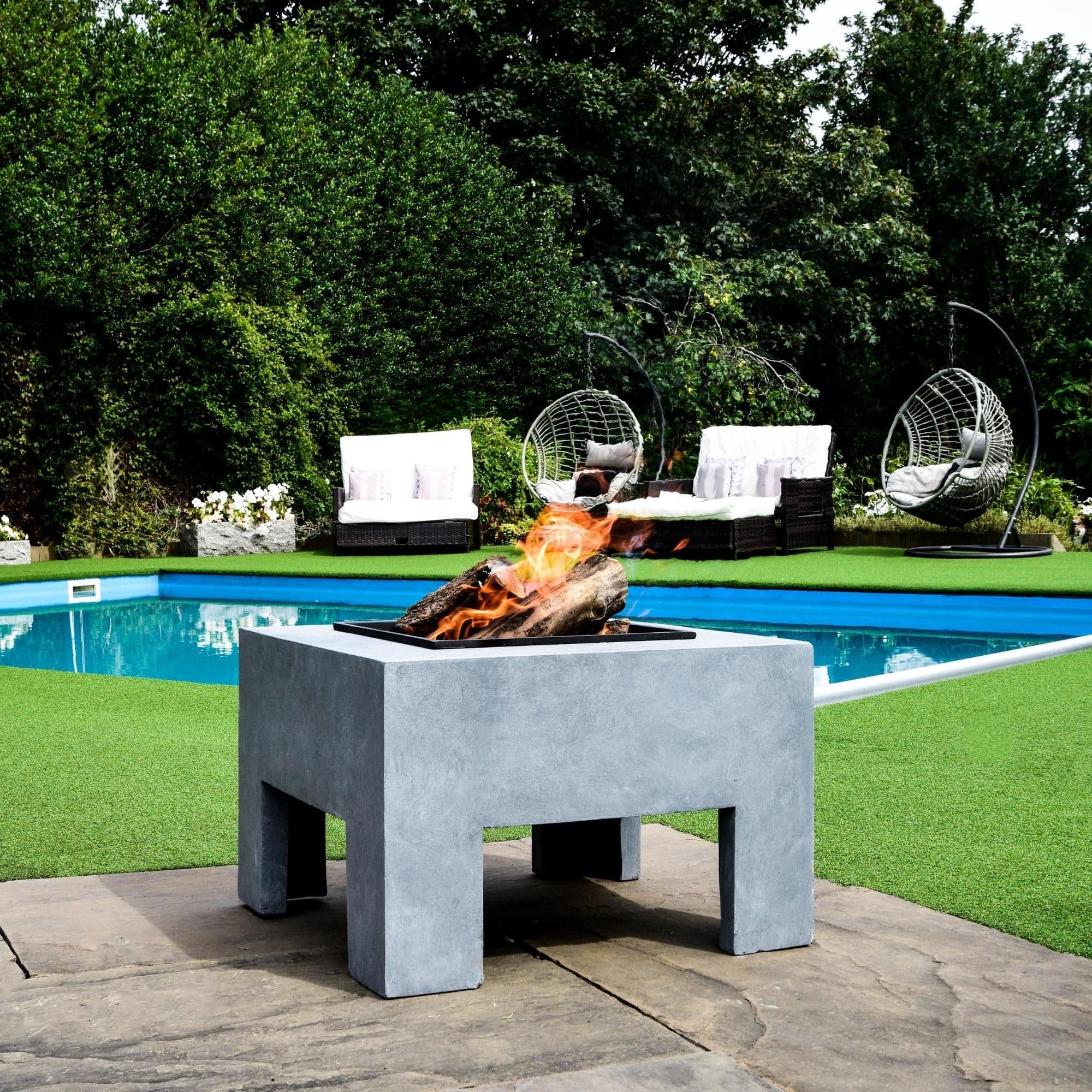 Square Fire Pit & Square Console Cement Finish H40Cm W58Cm