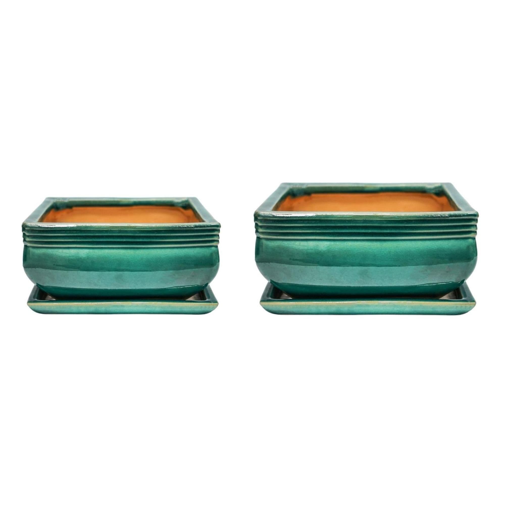 Square Bonsai Planter Teal Set 2