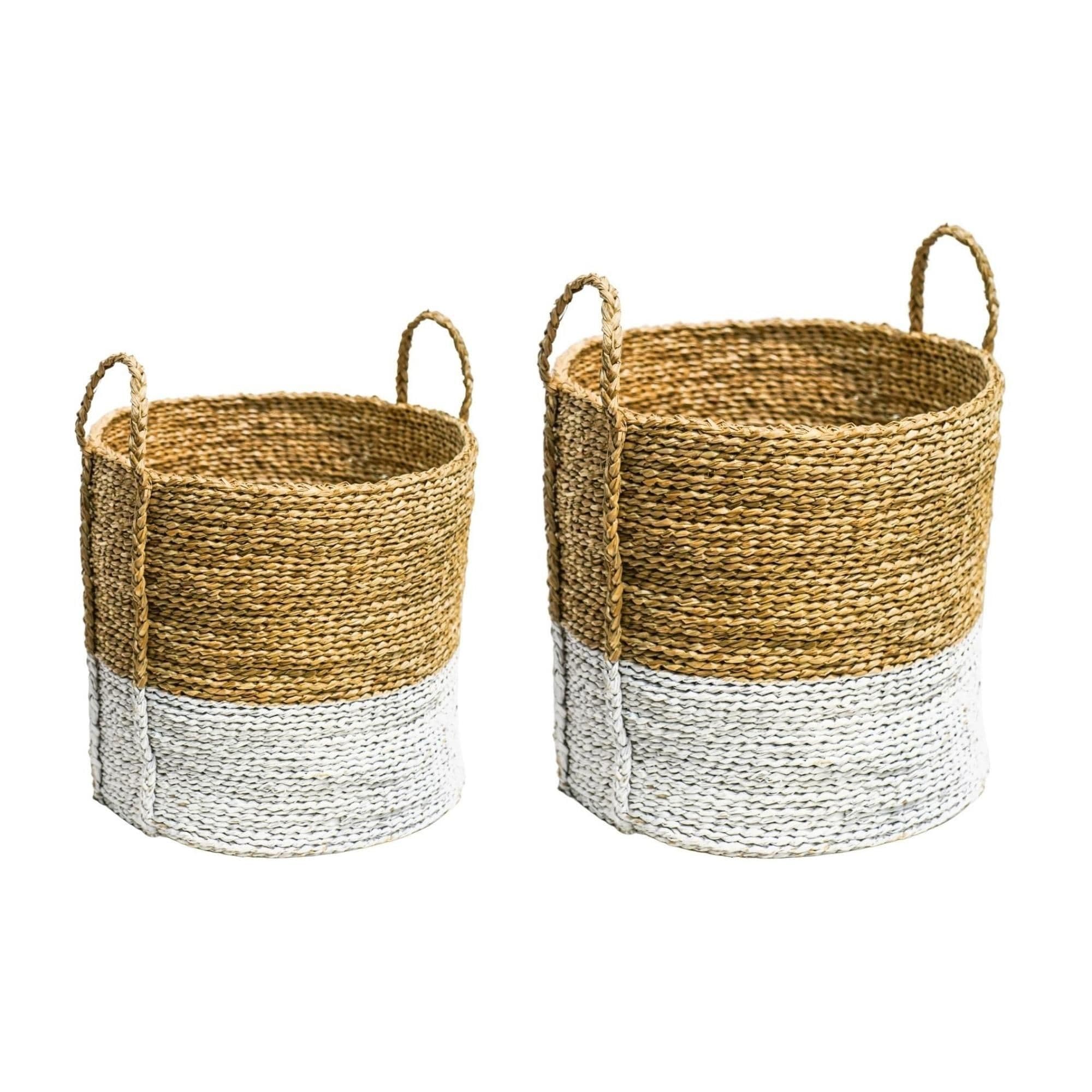 Seagrass Log & Kindling Basket White Set 2