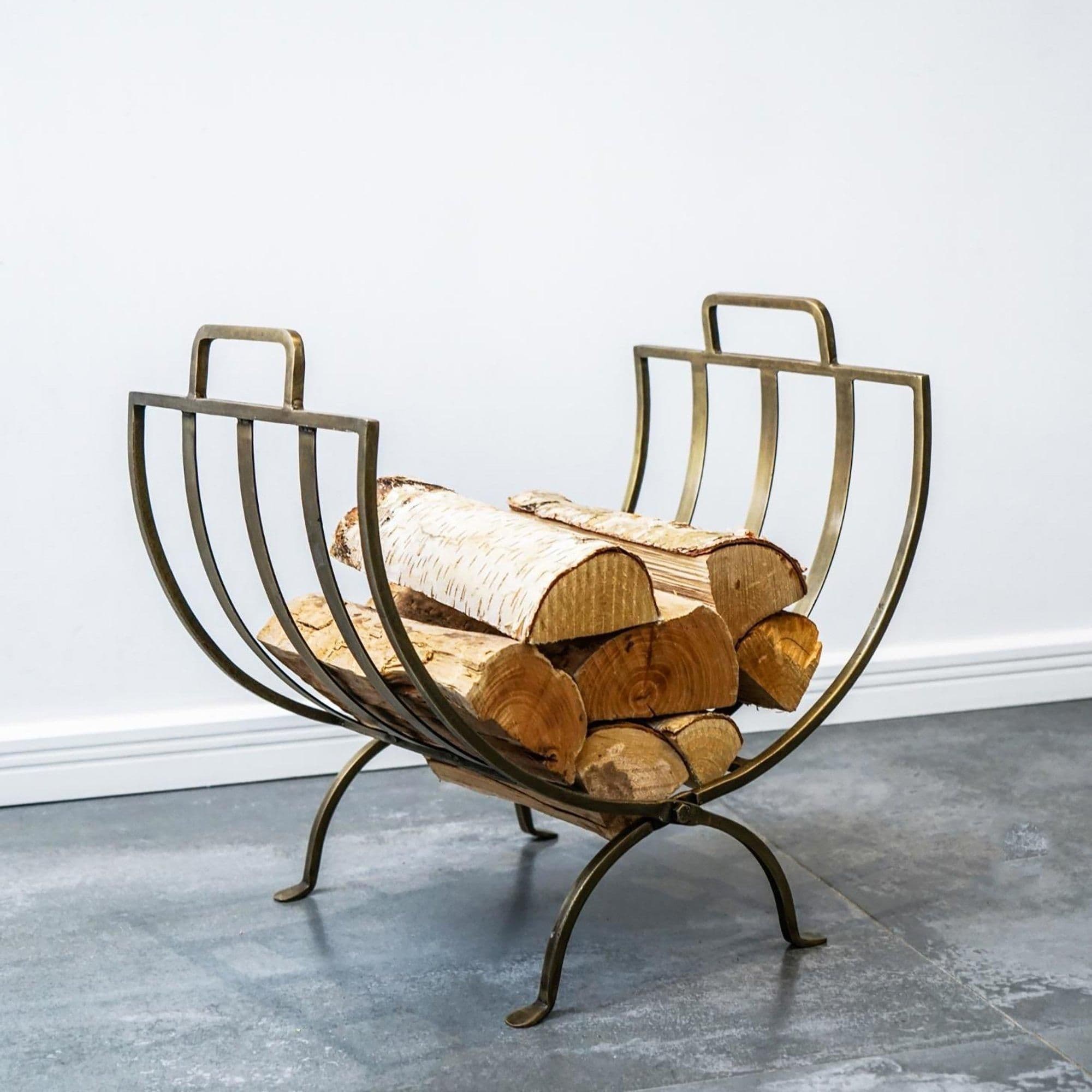 Linear Log Basket Brass H48.5Cm