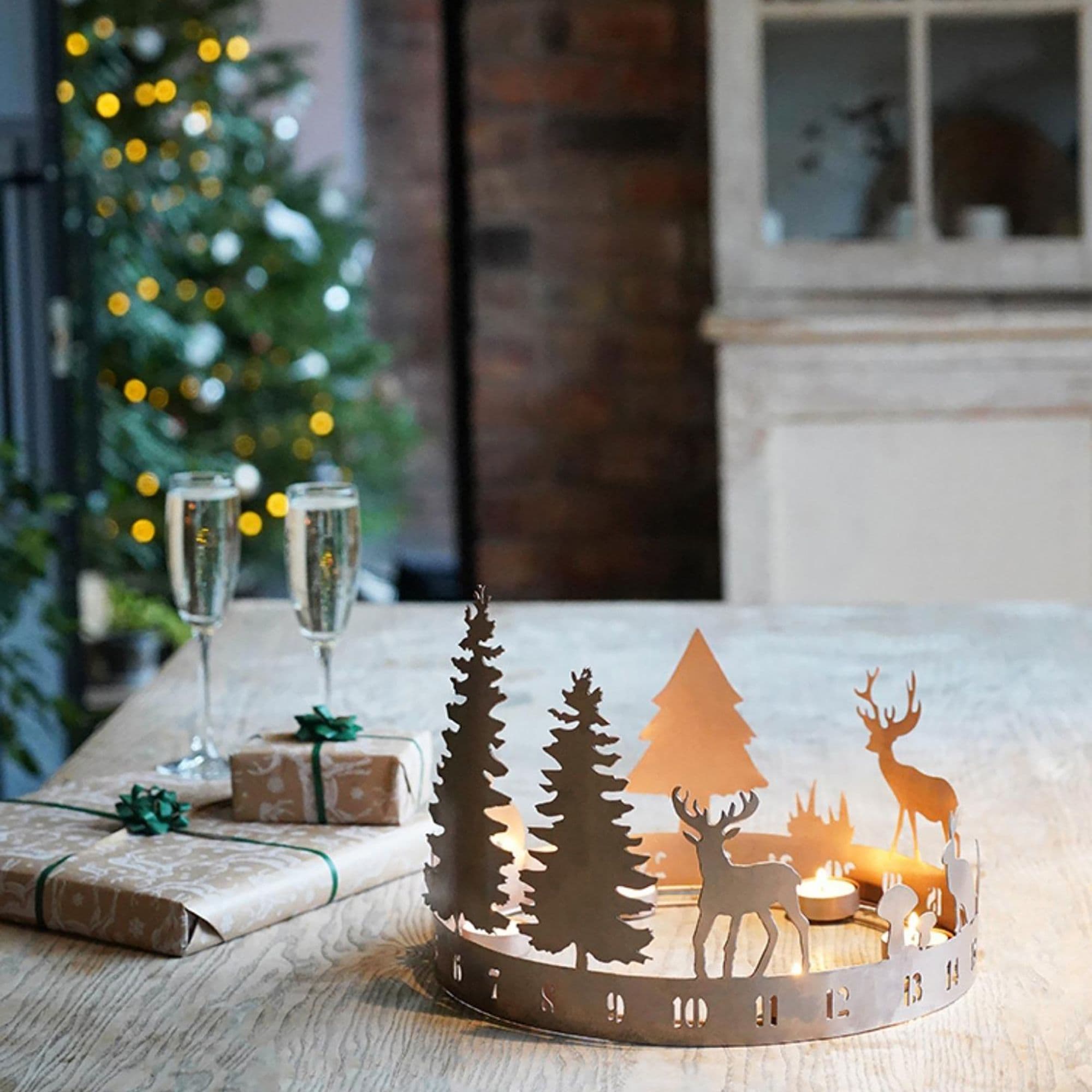 Round Advent Forest Tealight Centrepiece Metal H25Cm W33Cm D33Cm