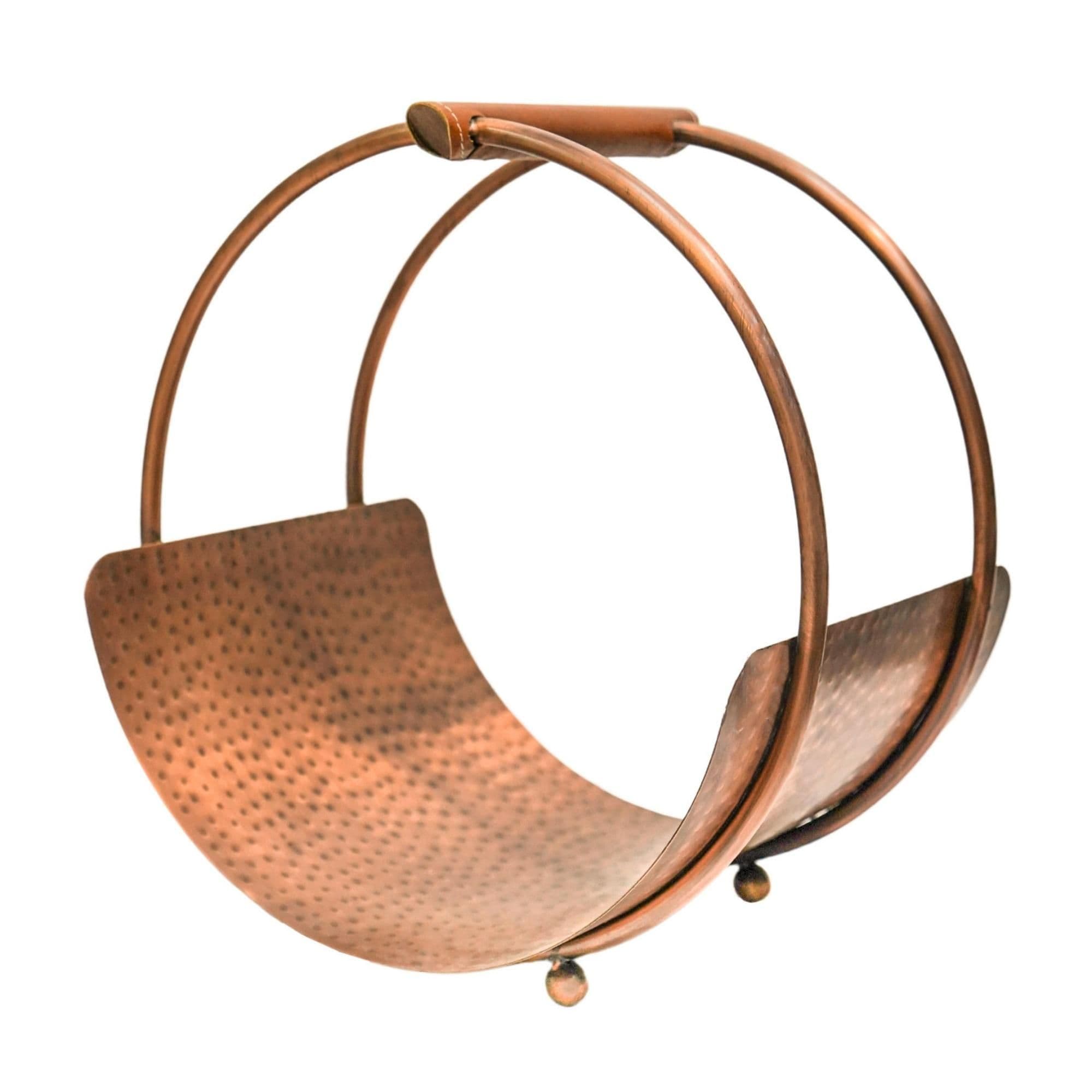 Luxury Leather Handle Round Log Holder H43Cm W30.5Cm