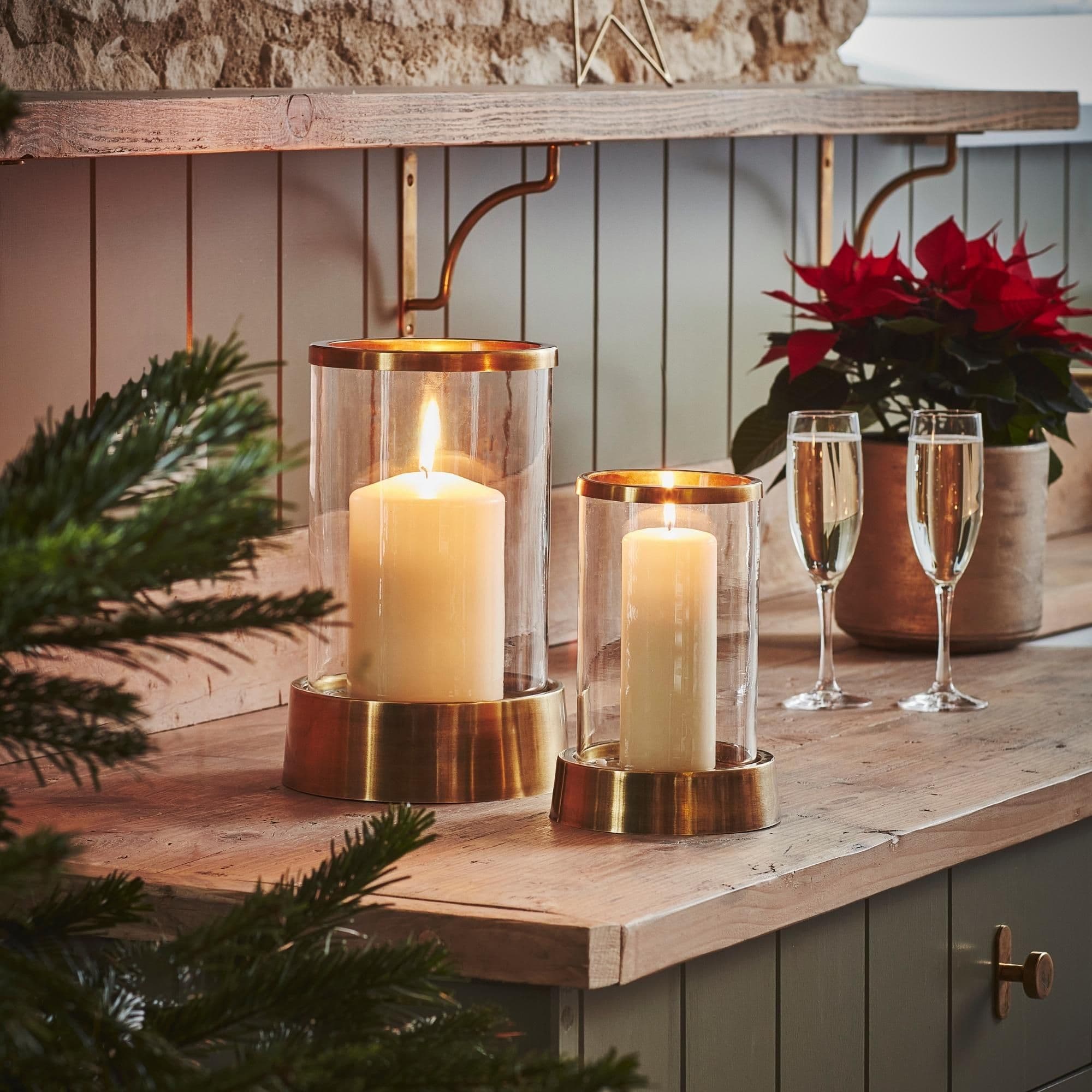Hampton Hurricane Lantern Antique Brass H40cm W24cm