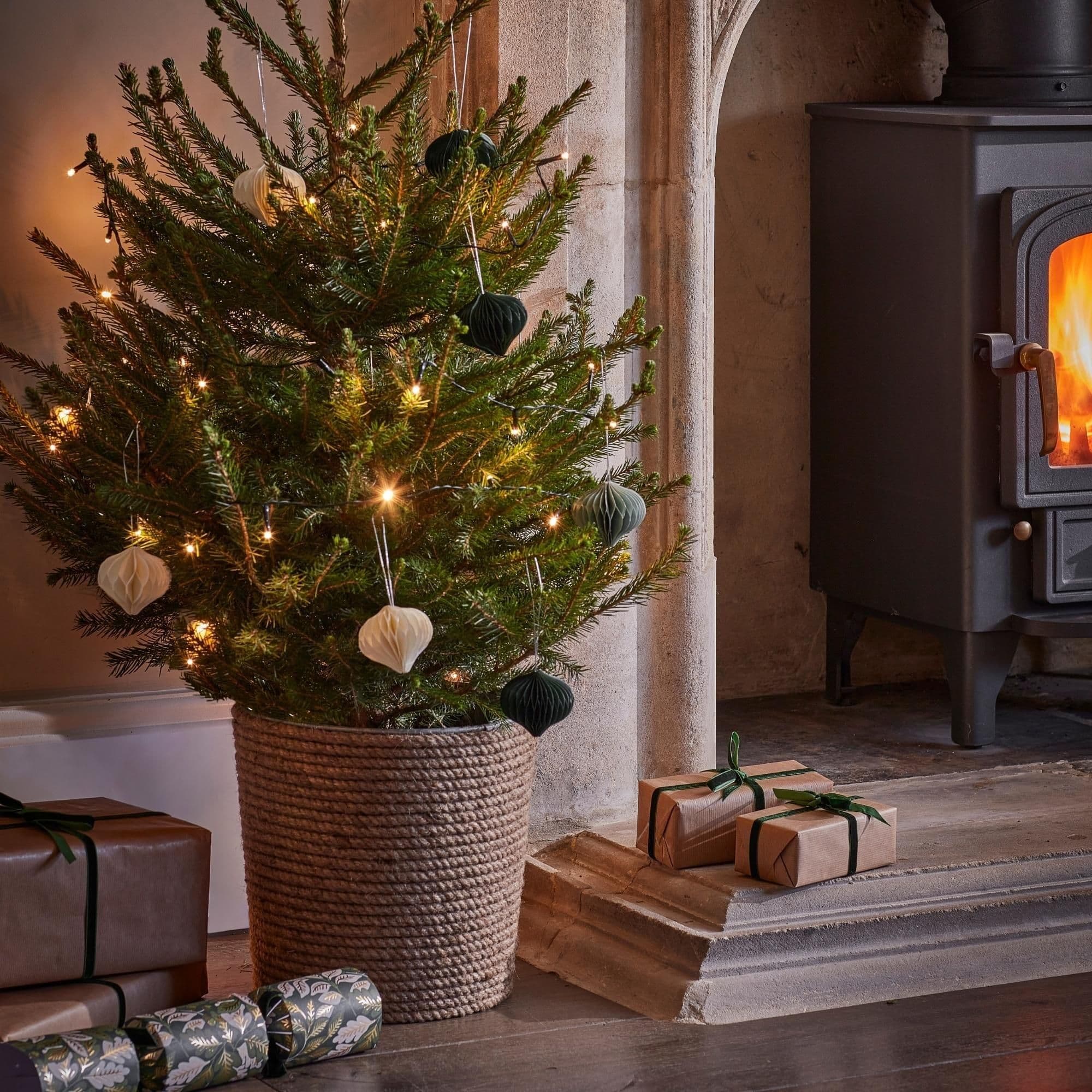 Indoor Christmas Tree Bucket or Log Storage Jute Galvanized Steel Dimensions H32cm W32cm