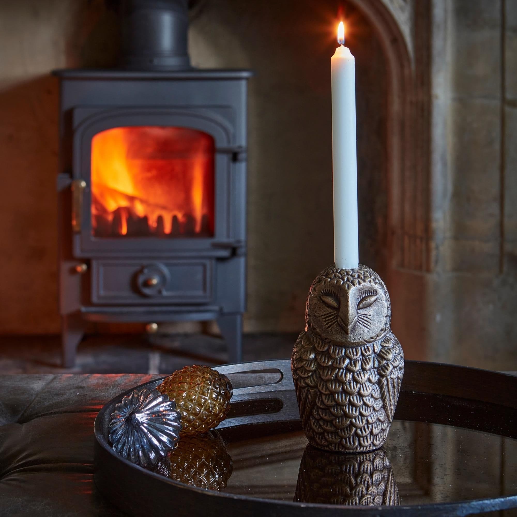Cast Aluminium Owl Candle Holder Antique Brass H14.5Cm W7.5Cm