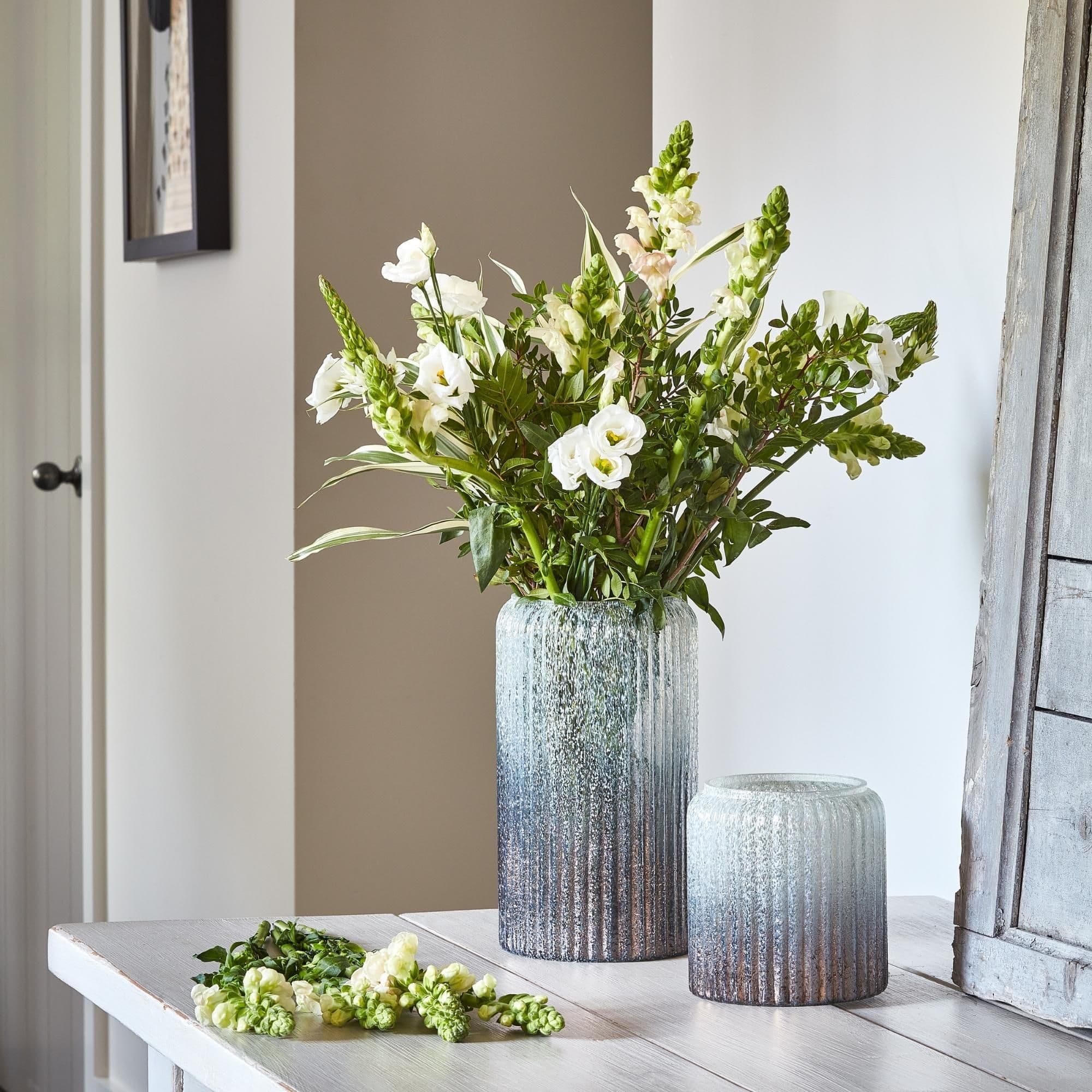 Verre Tall Frosted Ribbed Glass Atlantic Vase H30Cm W20Cm