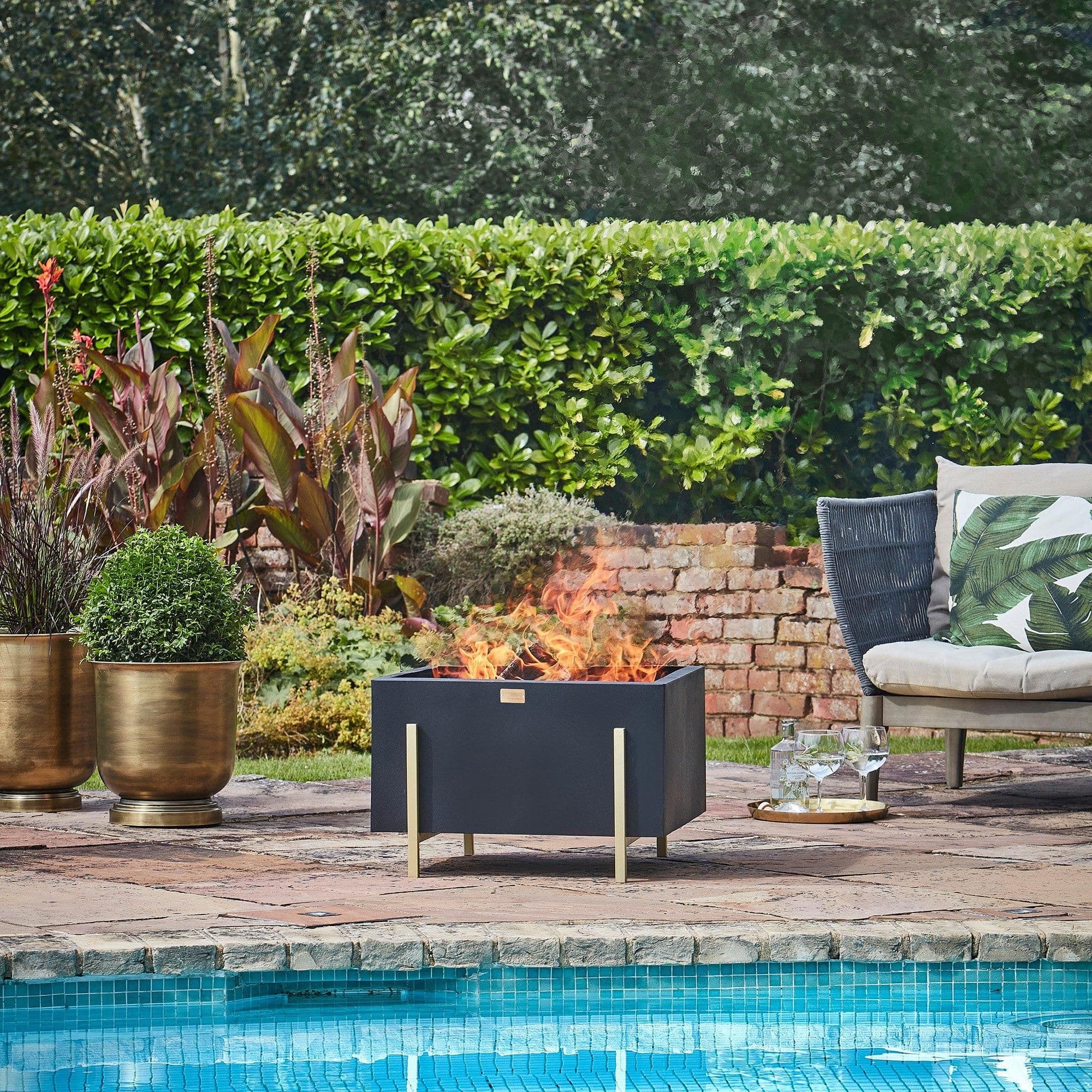 Outdoor Orion Fire Pit Matt Black Antique H40CM W58CM