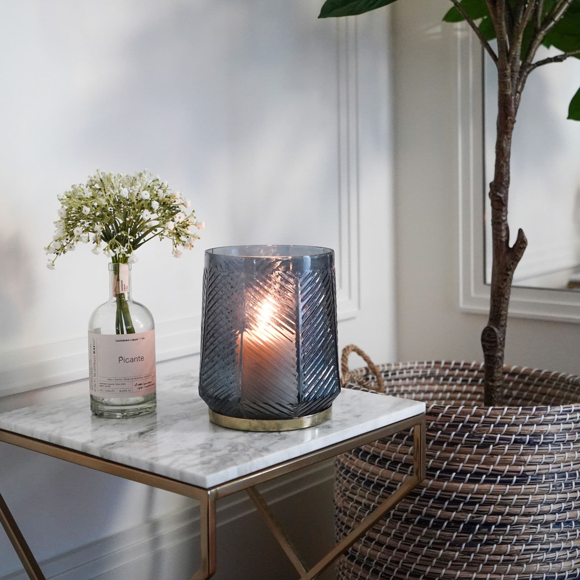 Elm Embossed Candle Holder Soft H20cm