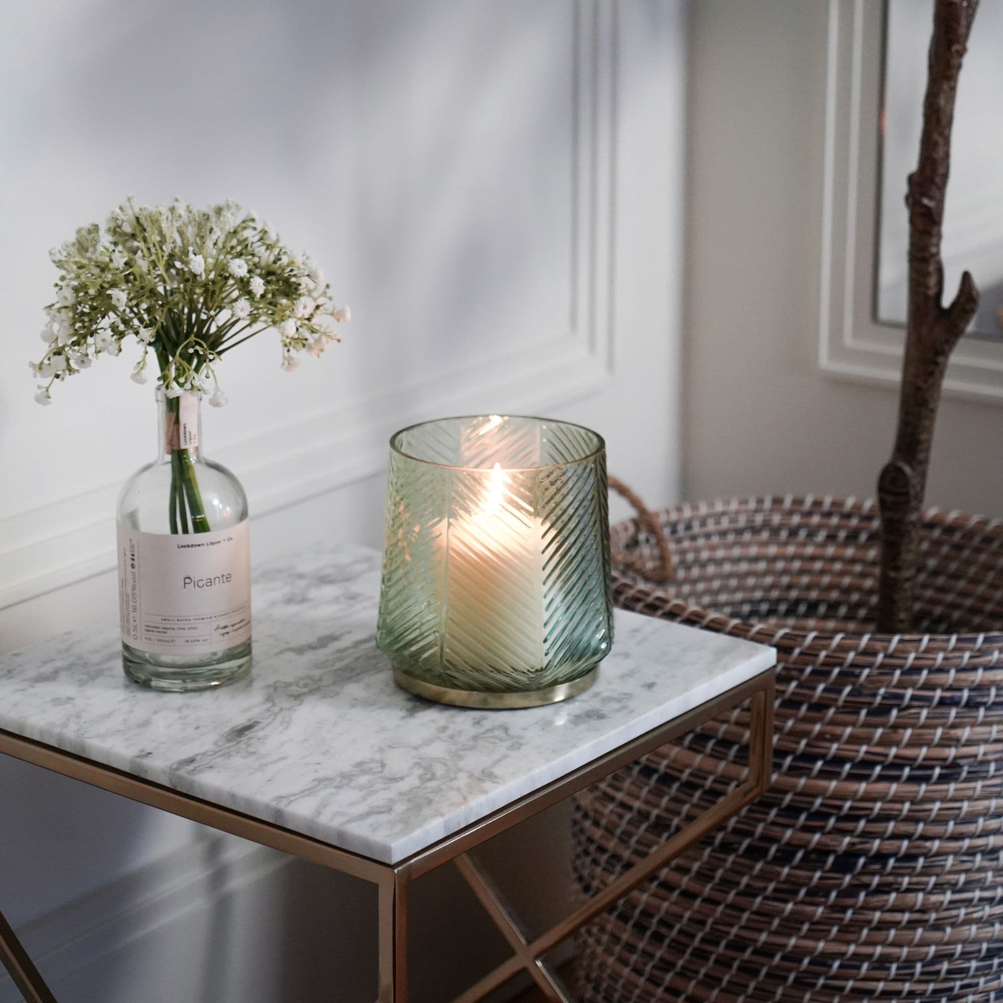 Elm Embossed Candle Holder Soft Sage H20cm