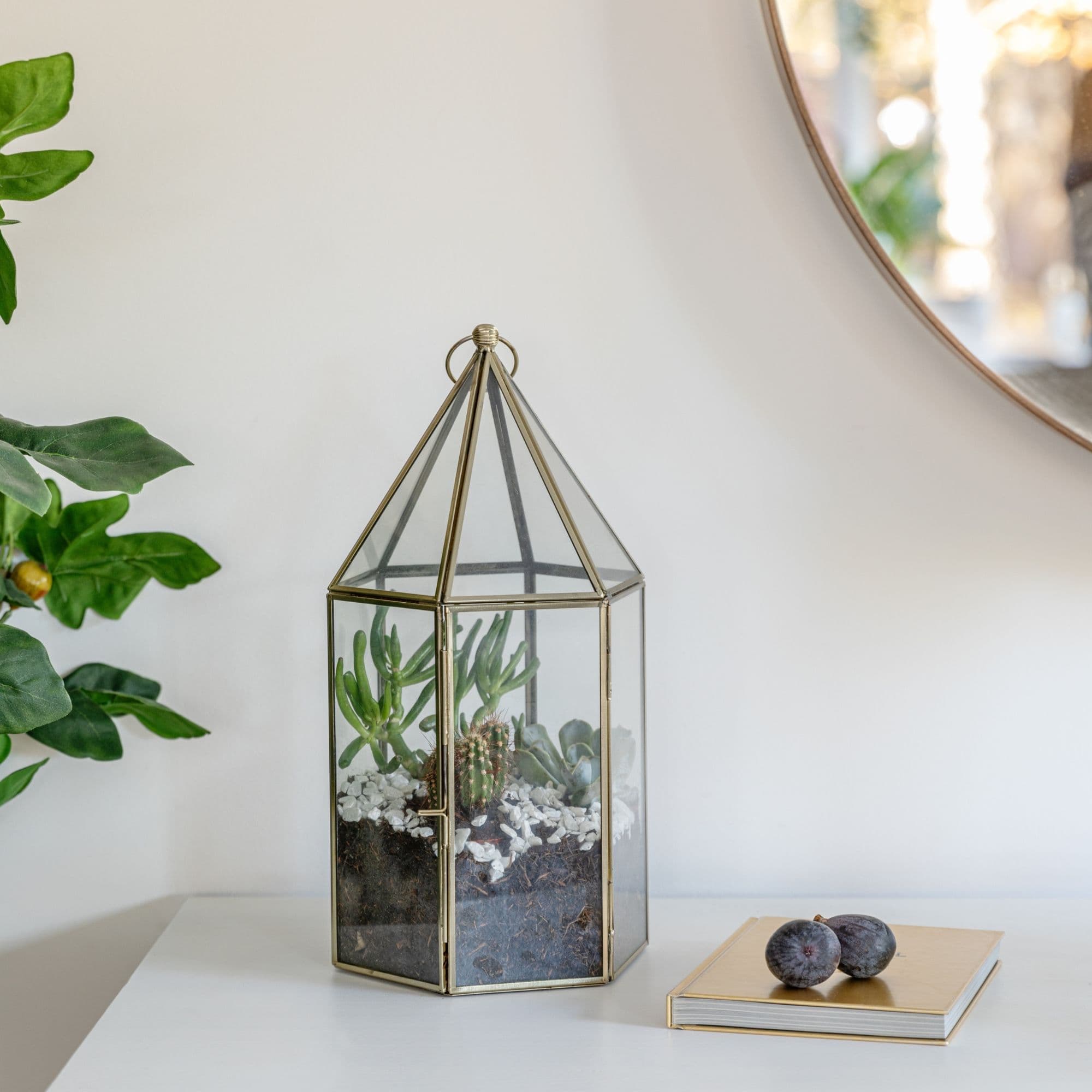 Glasshouse Terrarium Antique Brass H36cm x W18cm