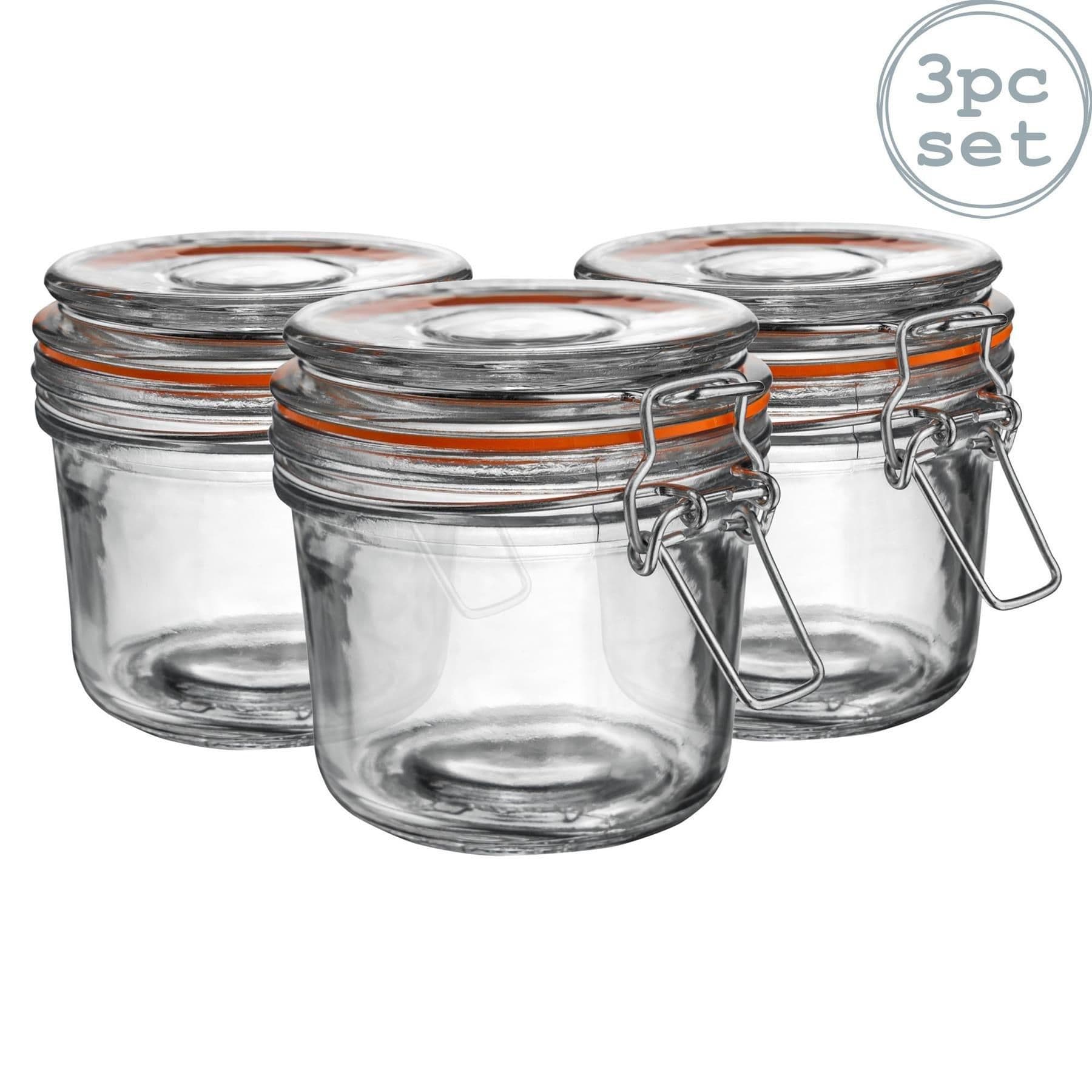 Glass Storage Jars 350ml Orange Seal Pack of 3