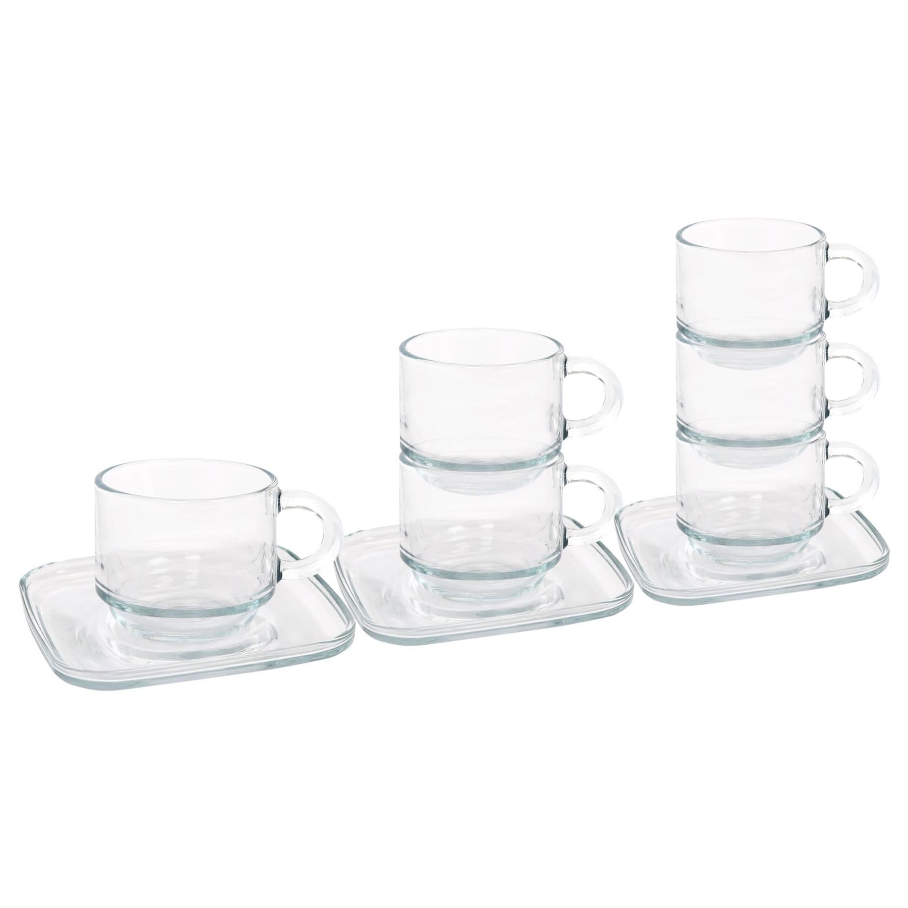 Cozy Stacking Glass Espresso Cups & Saucers 12pc Set - 90ml