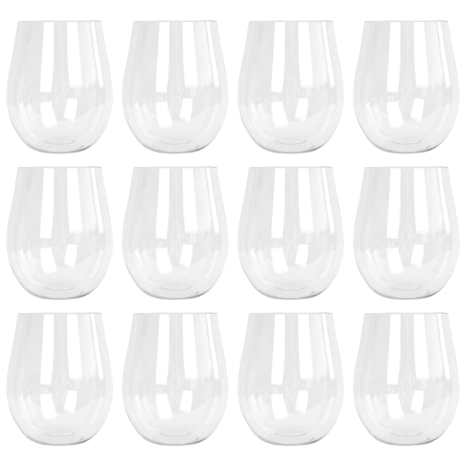 Reusable Plastic Stemless Wine Glasses - 600ml - Pack of 12
