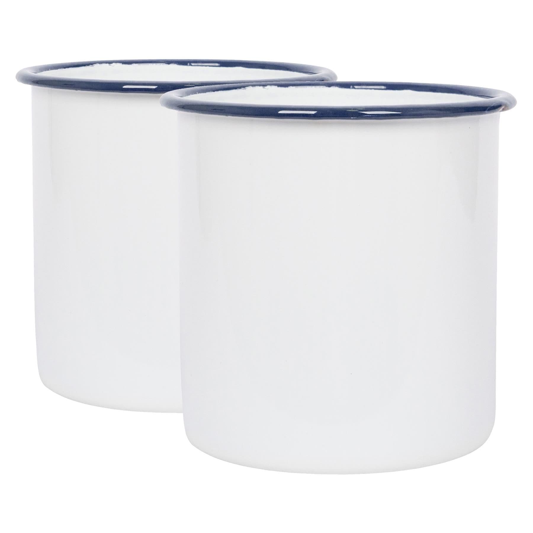 White Enamel Utensil Holders - 15.5cm - Pack of 2
